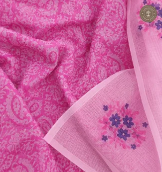 Pink Paisley Print 2-Piece Unstitched Suit Set with Floral Dupatta