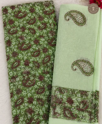 Green Paisley Print 2-Piece Unstitched Suit Set with Dupatta