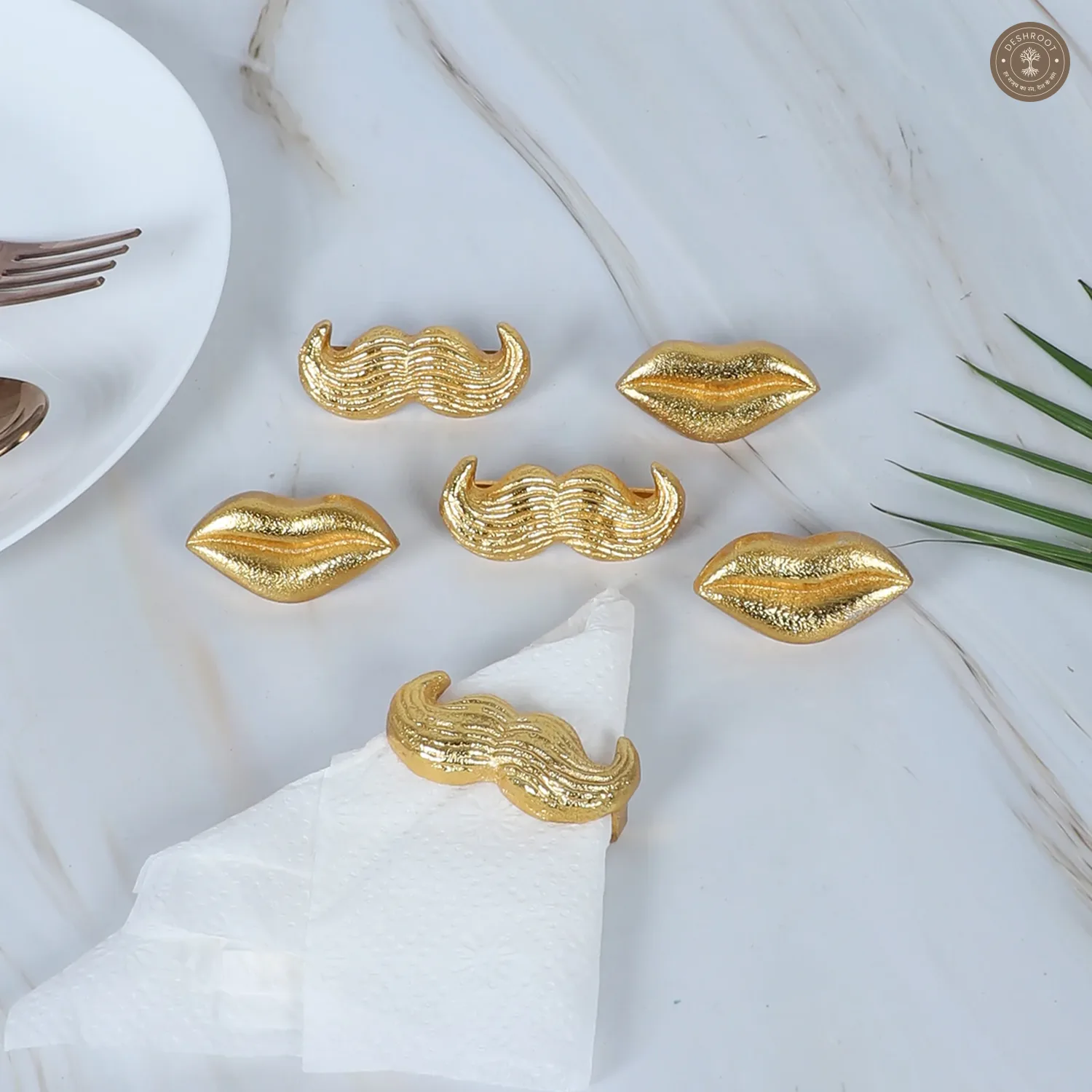 Lips & Mouctache Napkin RIng Set of 6