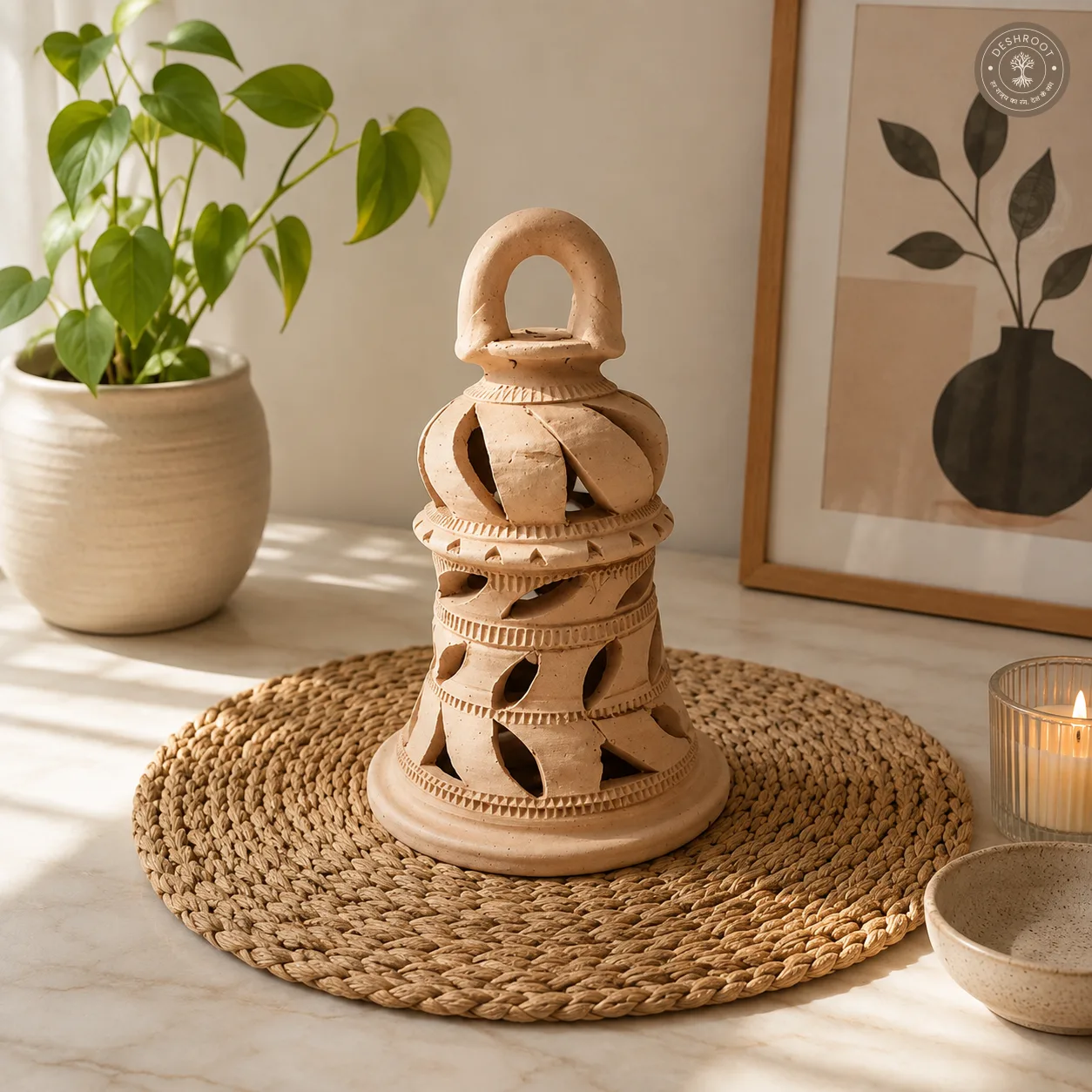 Rajasthani Terracotta Handcrafted Lantern - Traditional Jali Clay Decor