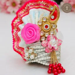 Laddu Gopal No. 5 Pink Floral Designer Mukut