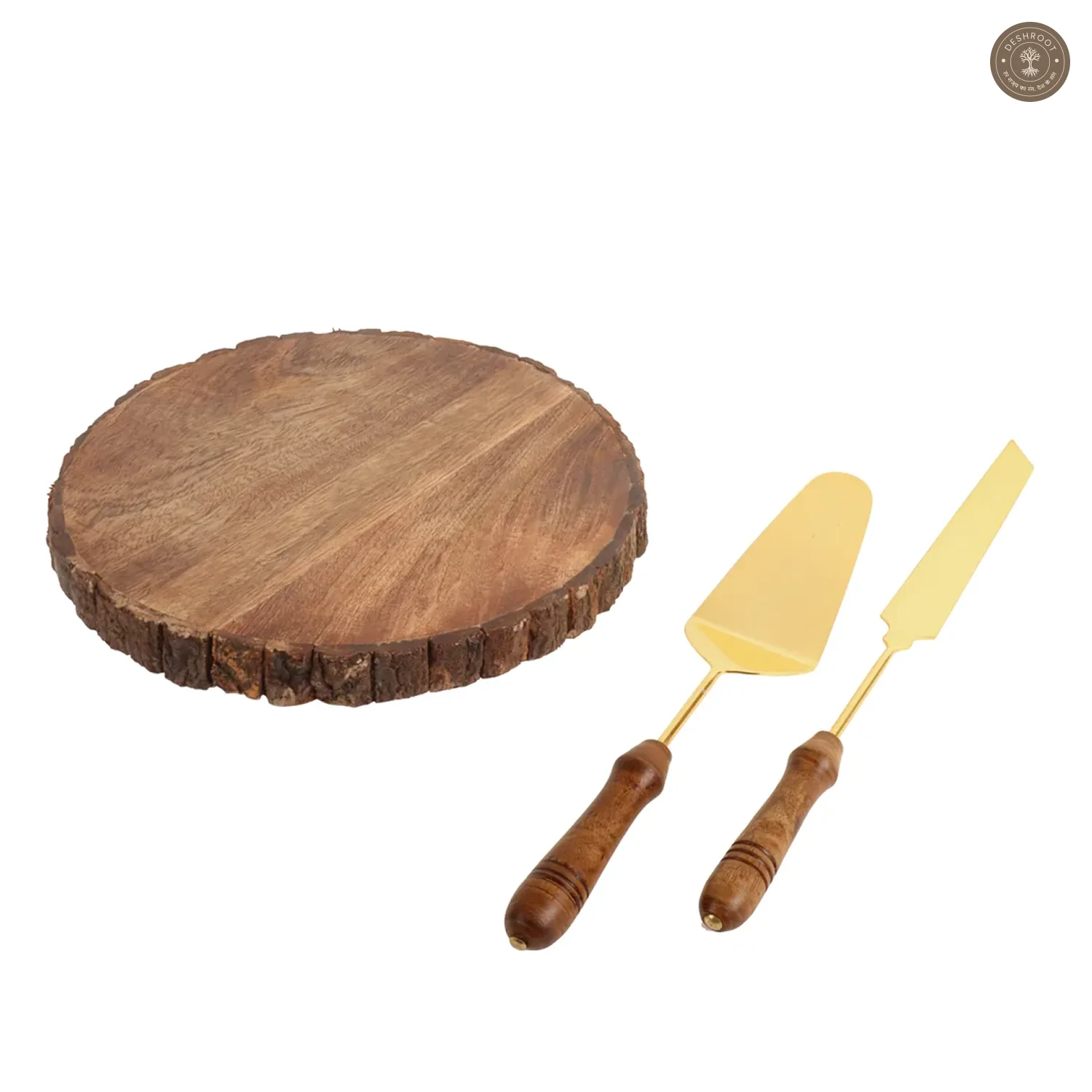 Mango Wood Revolving Cake Platter with Server