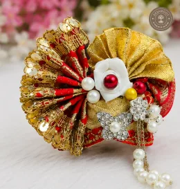 Laddu Gopal No. 5 Red & Golden Designer Mukut