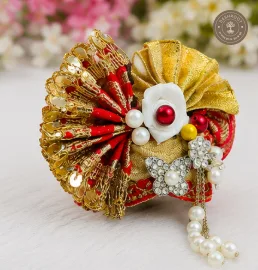 Laddu Gopal No. 5 Red & Golden Designer Mukut