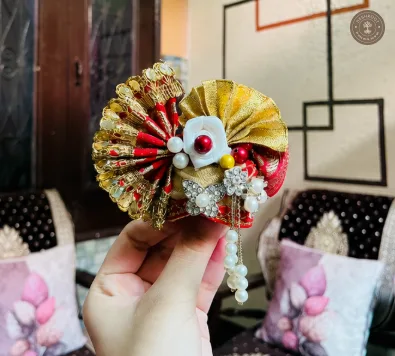 Laddu Gopal No. 5 Red & Golden Designer Mukut