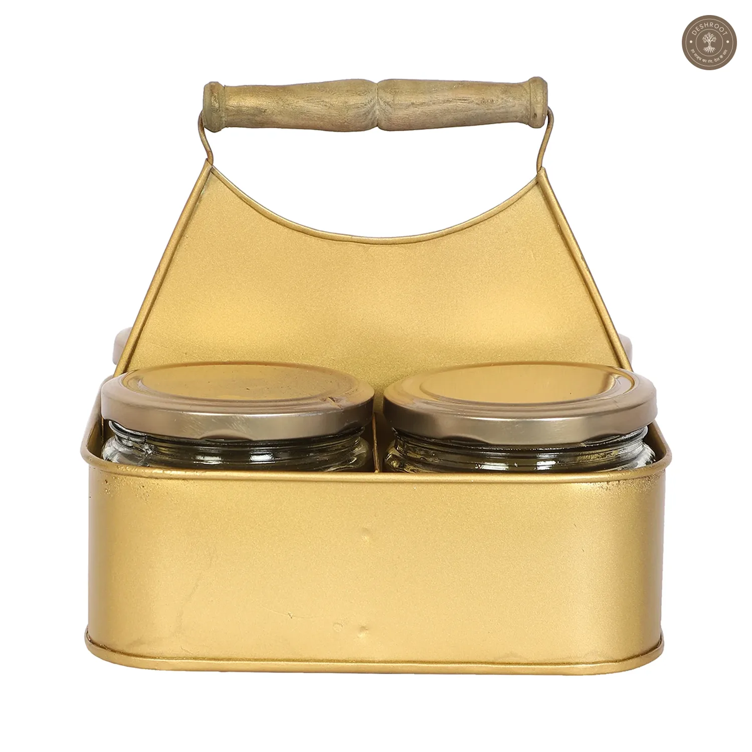 Metal Basket With 4 Glass Jars