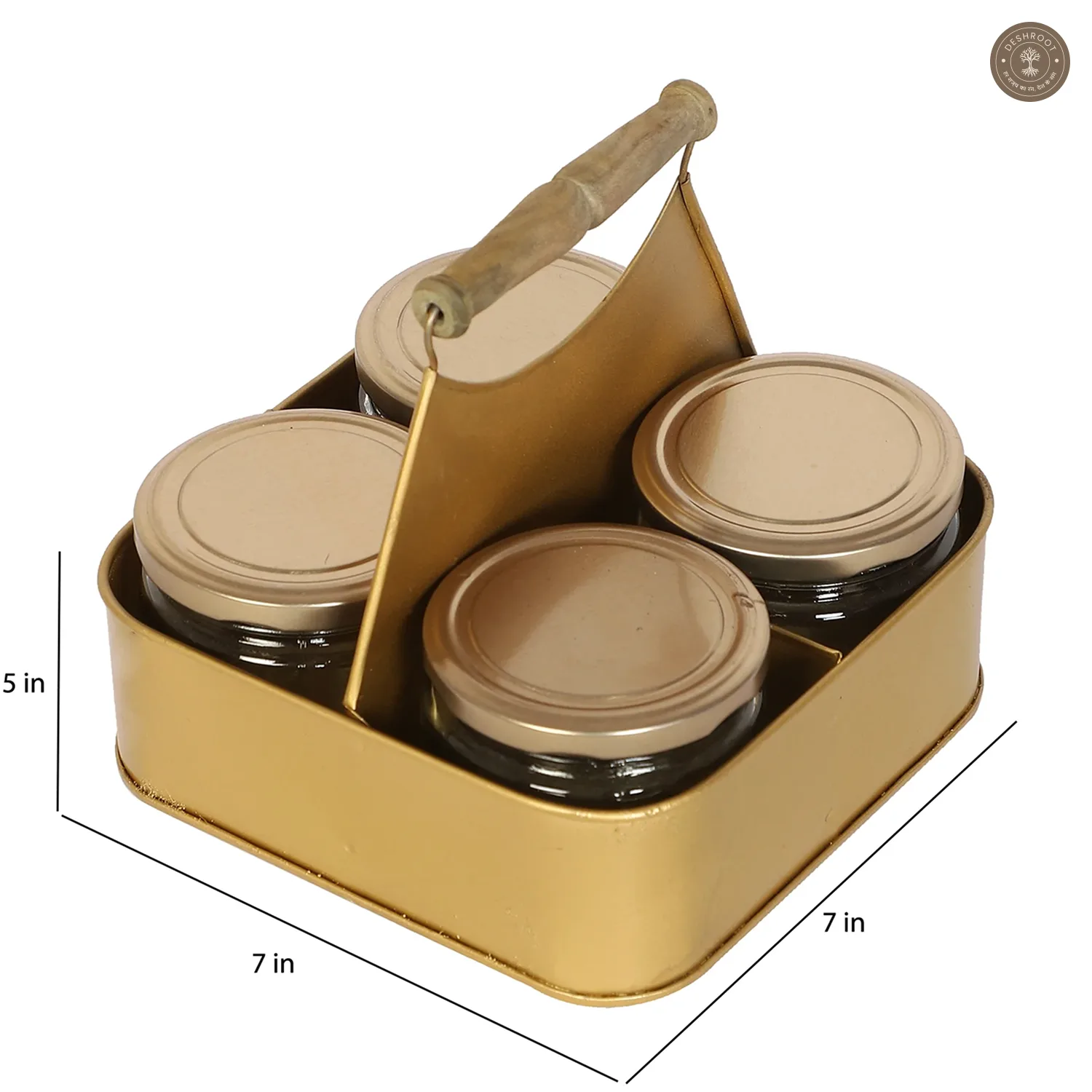 Metal Basket With 4 Glass Jars