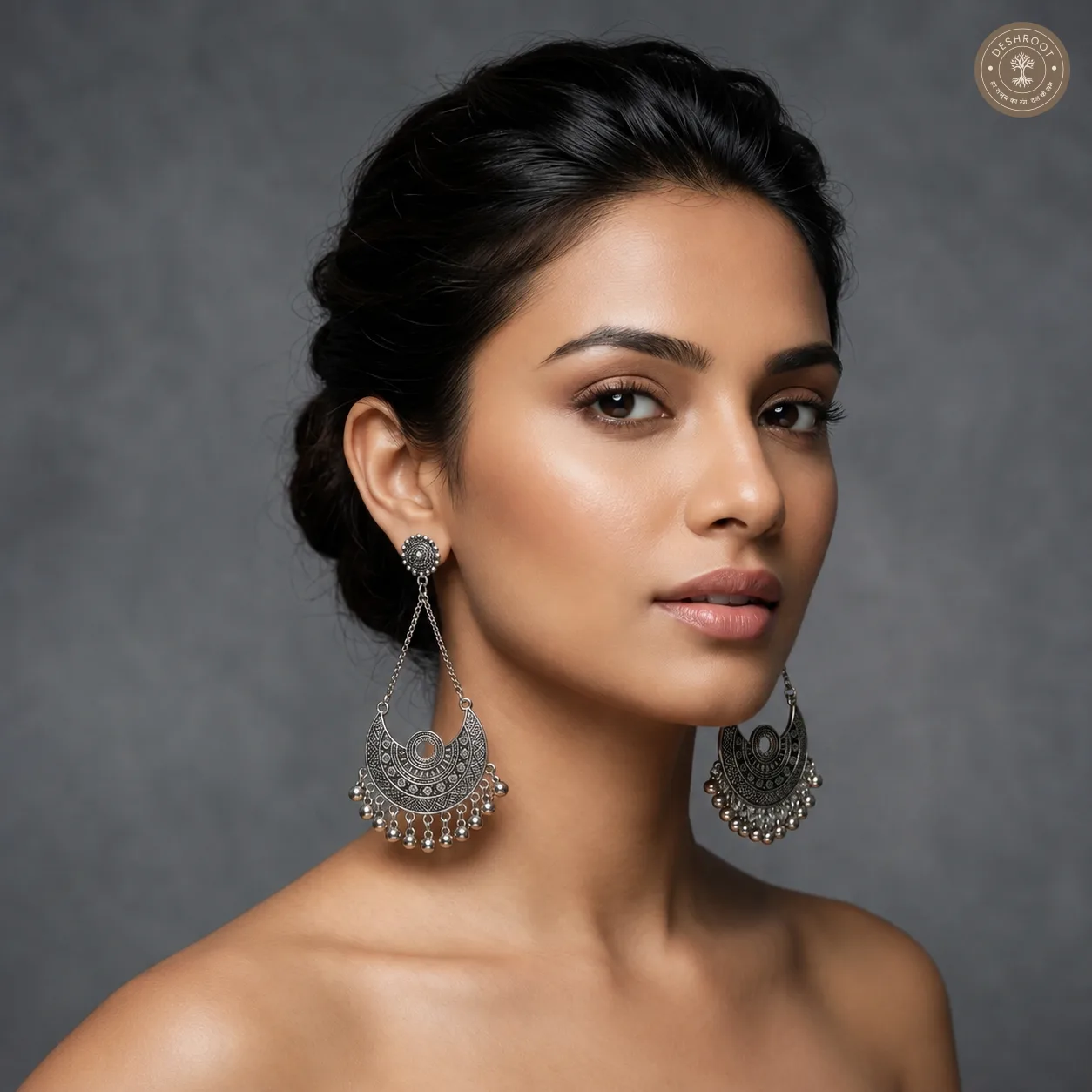 Silver oxidised Long chandbali earrings