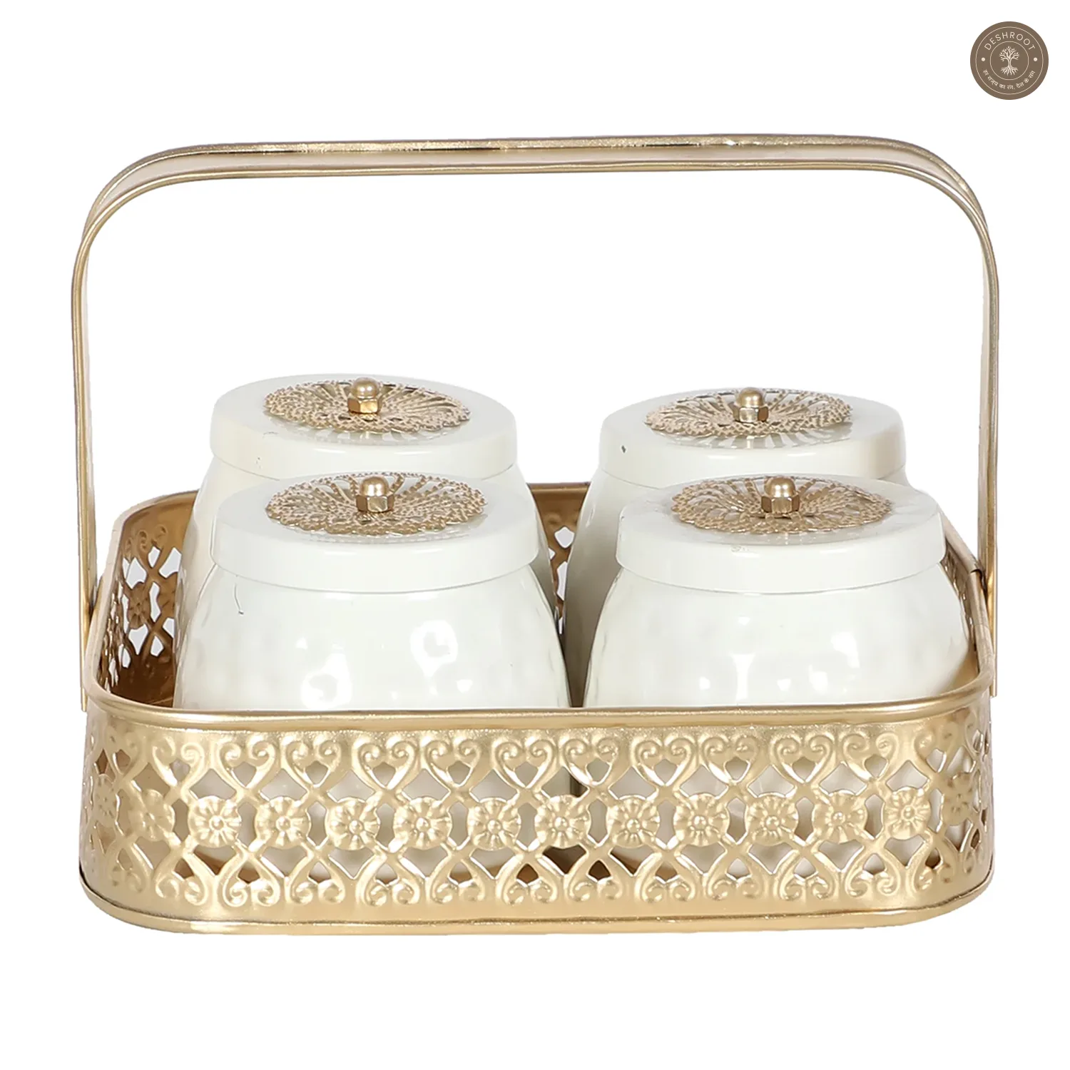 Metal Basket With White Jar Set of 5