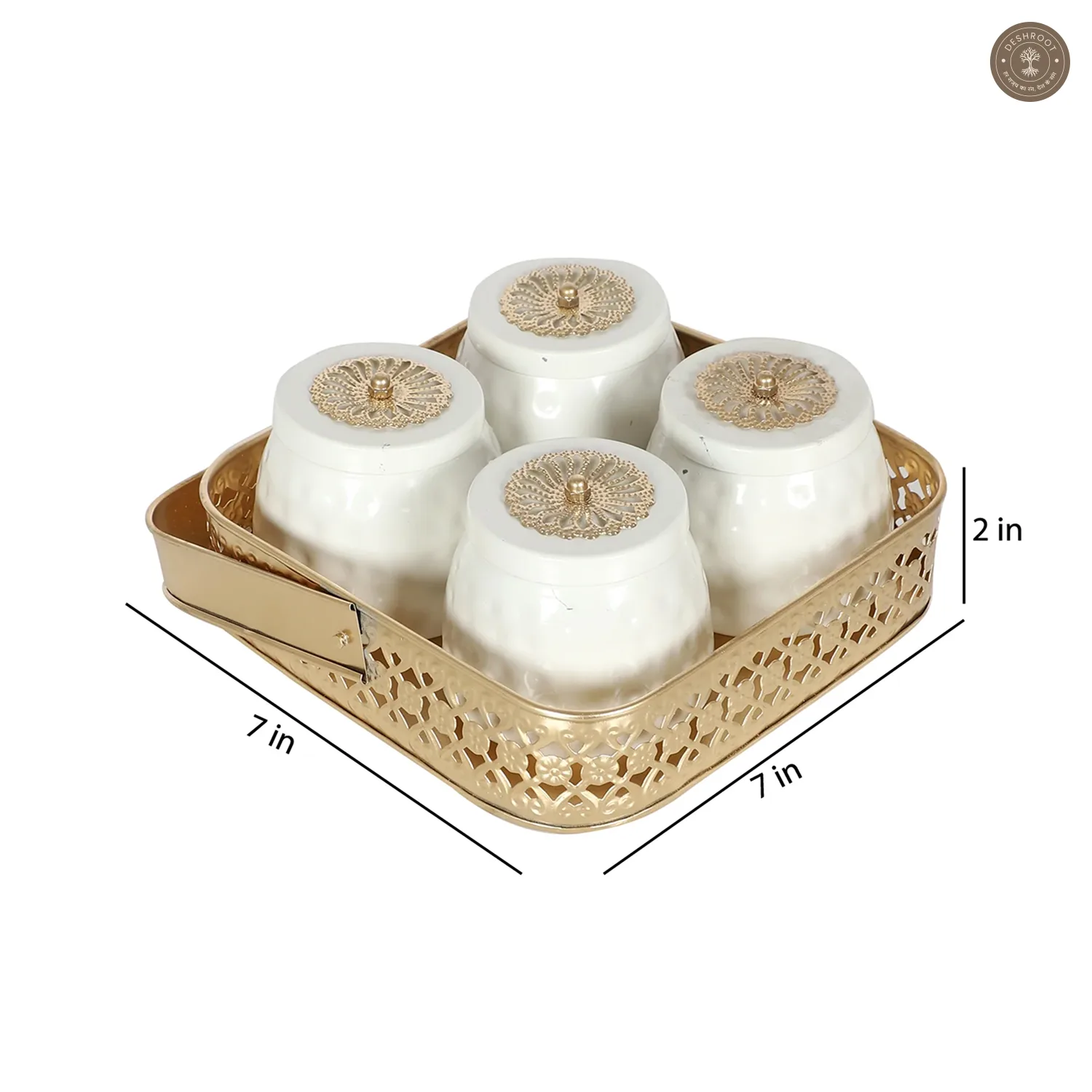Metal Basket With White Jar Set of 5