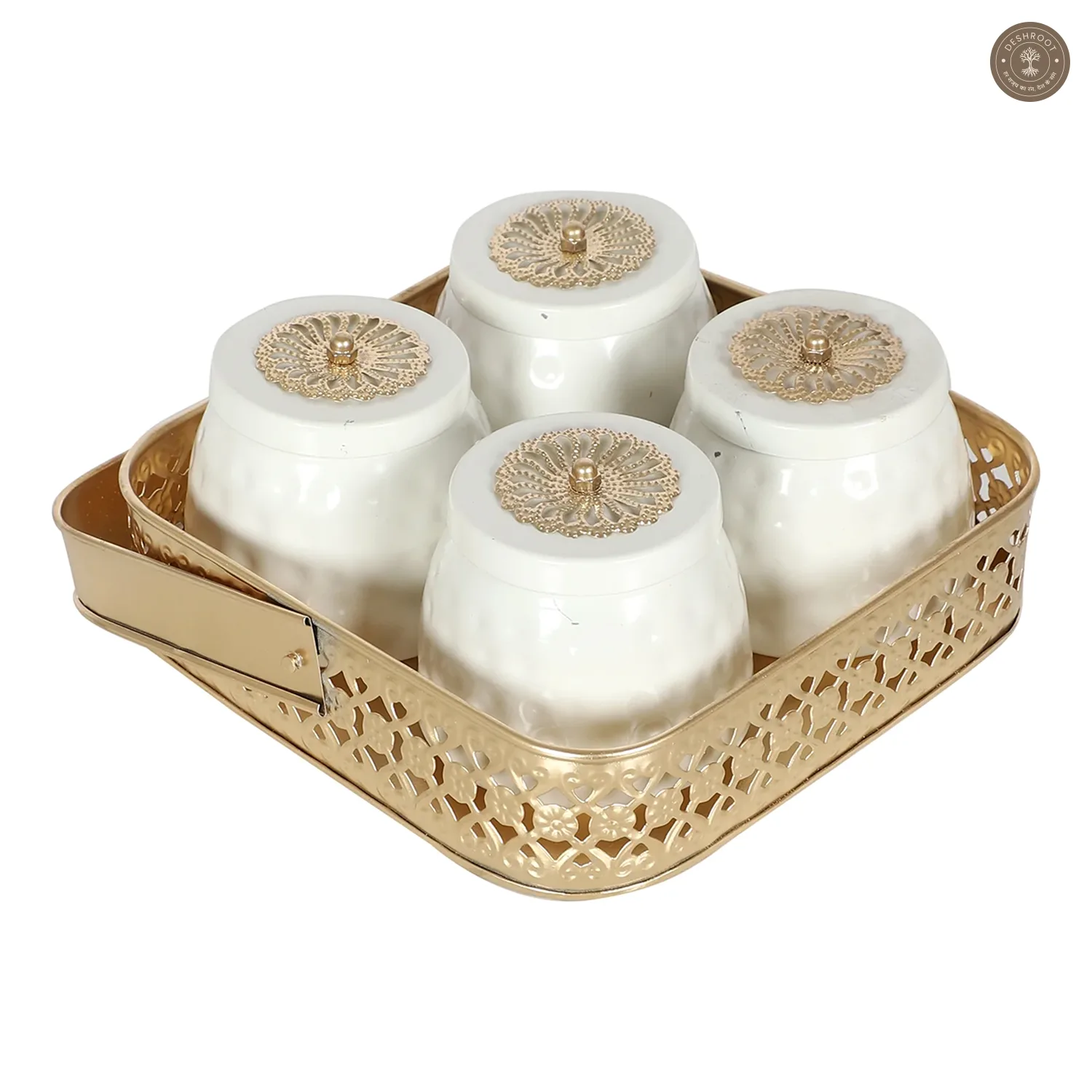 Metal Basket With White Jar Set of 5