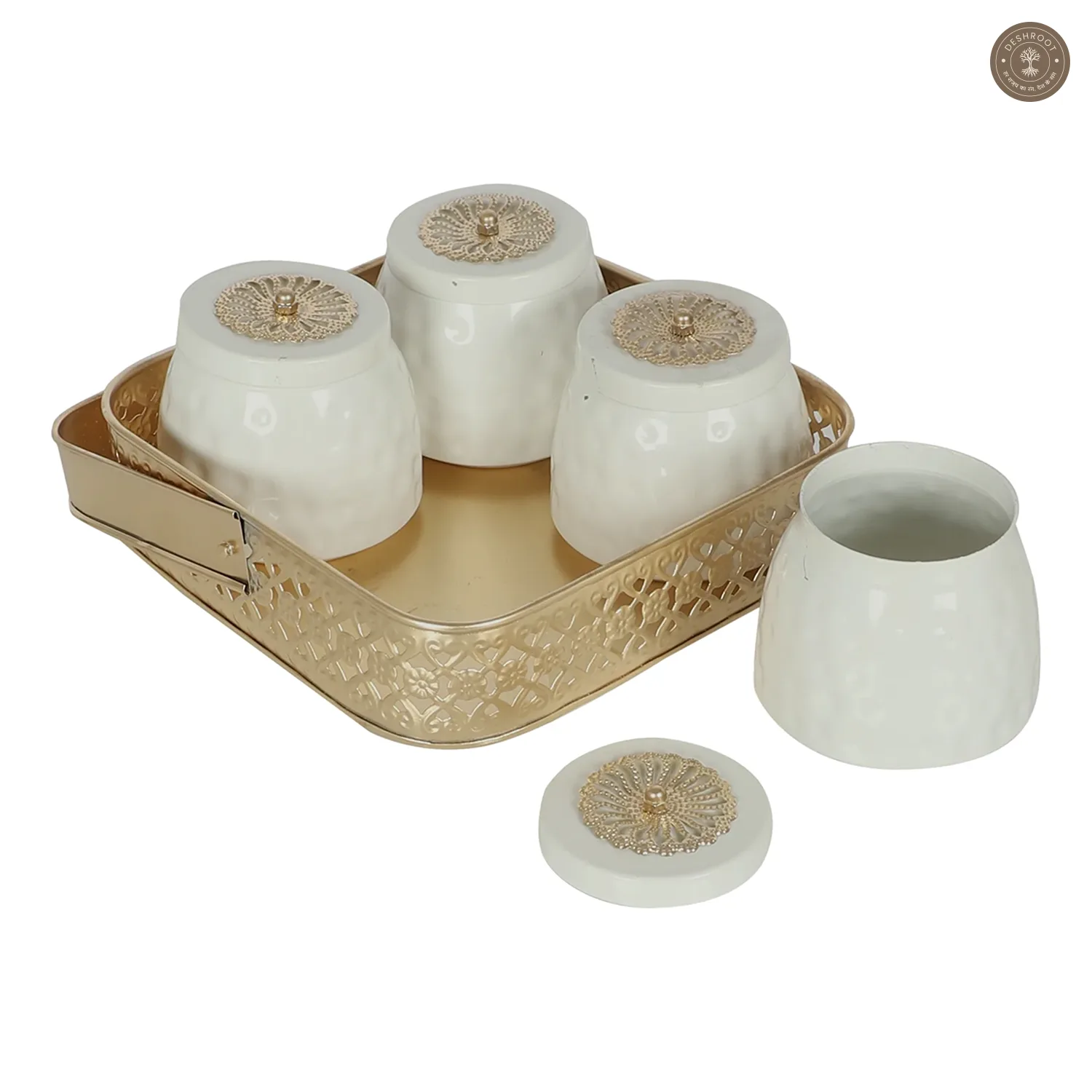 Metal Basket With White Jar Set of 5