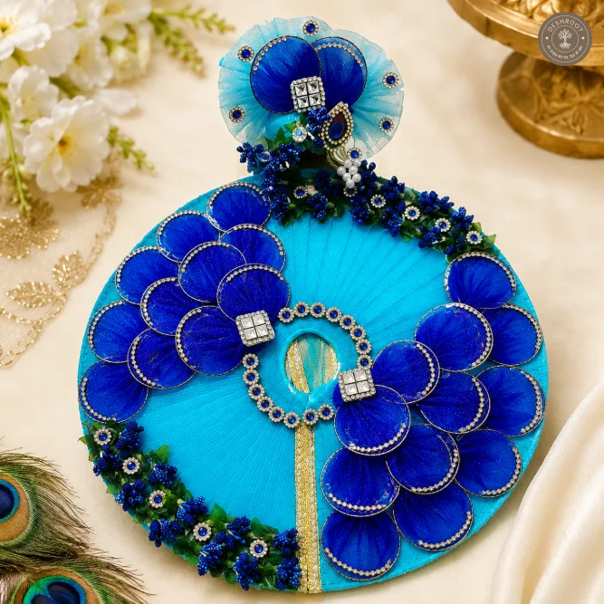 Royal Blue Floral Laddu Gopal Poshak with Mukut