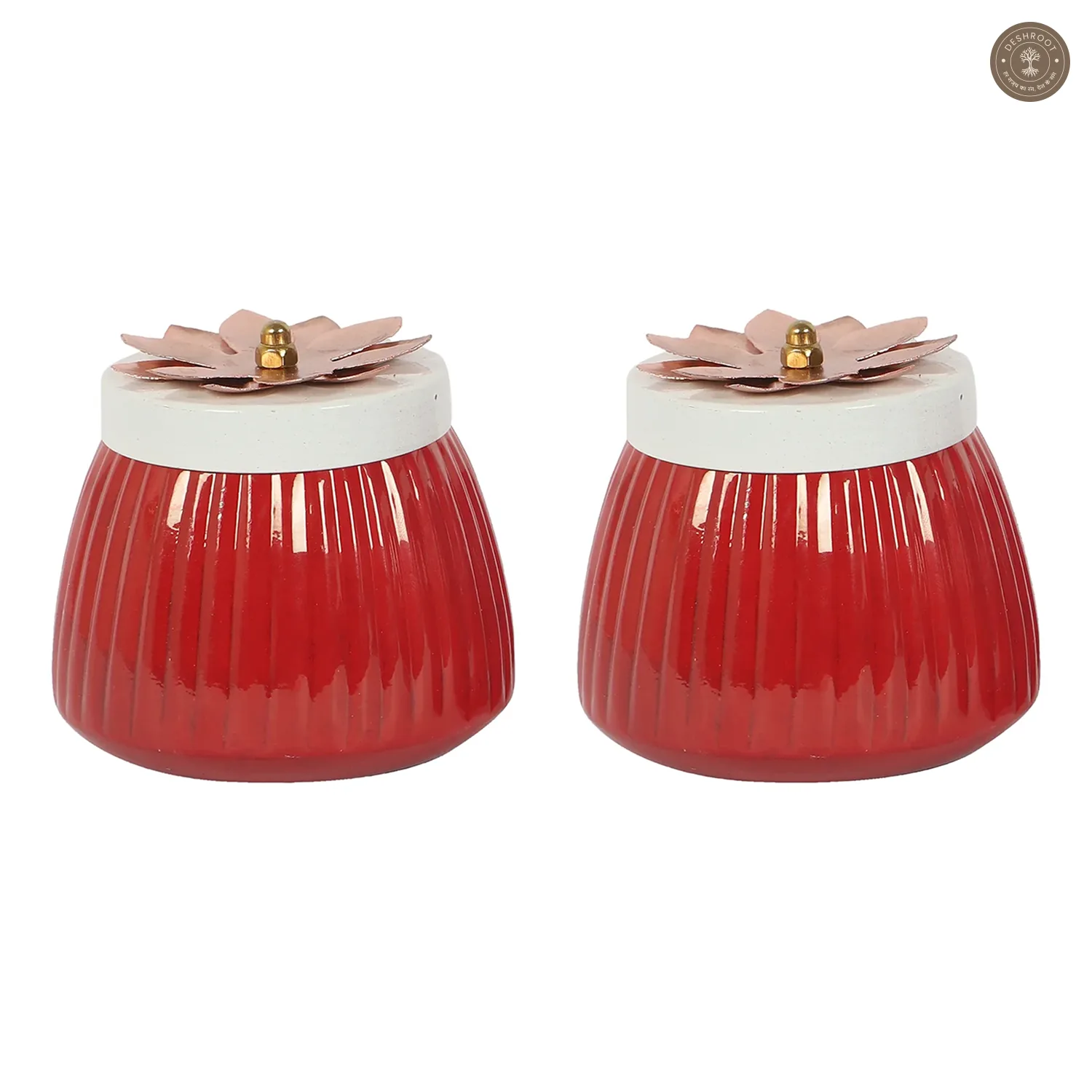 Metal Red Jar Set of 2