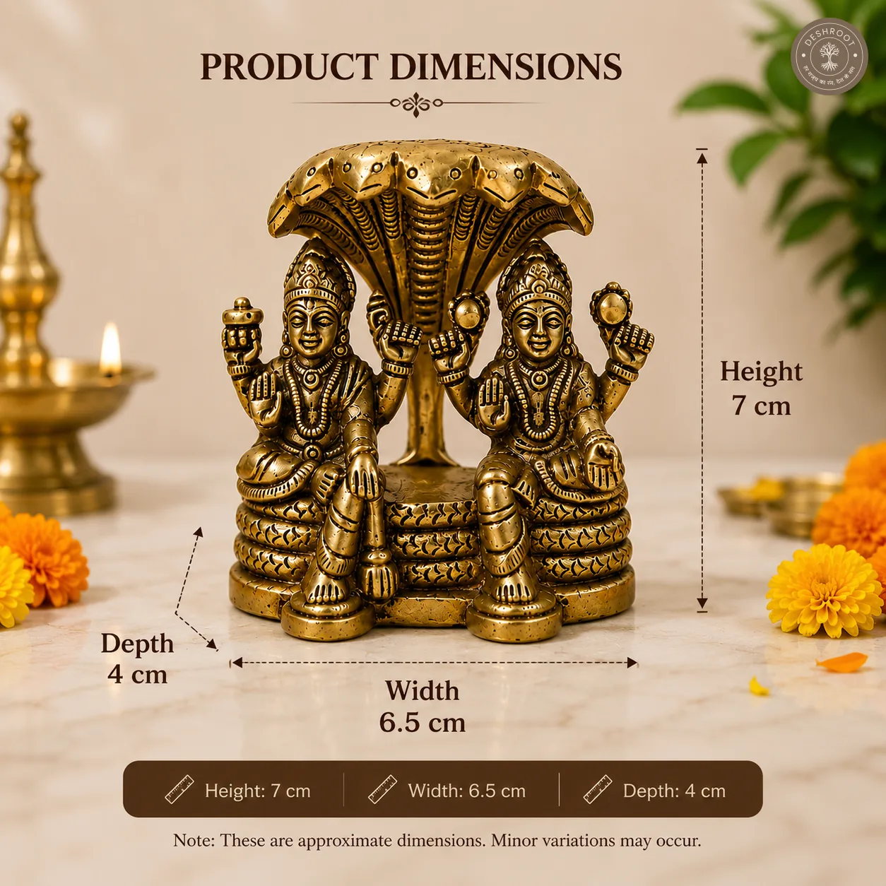 Antique Brass Lakshmi Narayan on Shesh Shaiya Idol
