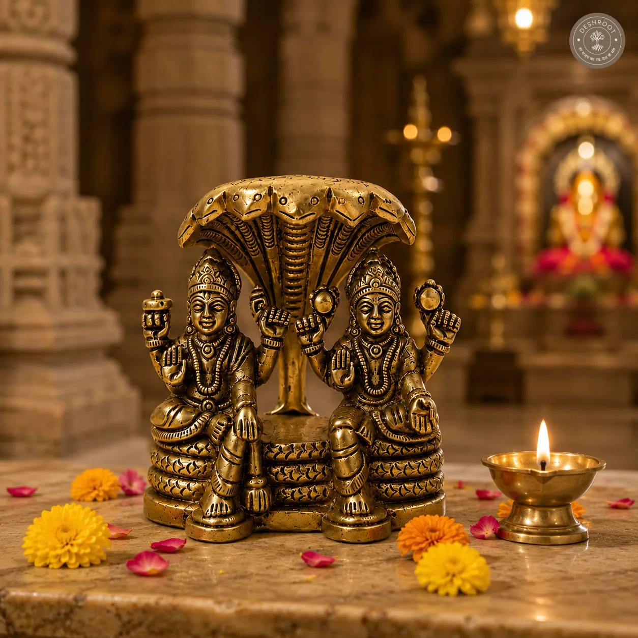 Antique Brass Lakshmi Narayan on Shesh Shaiya Idol