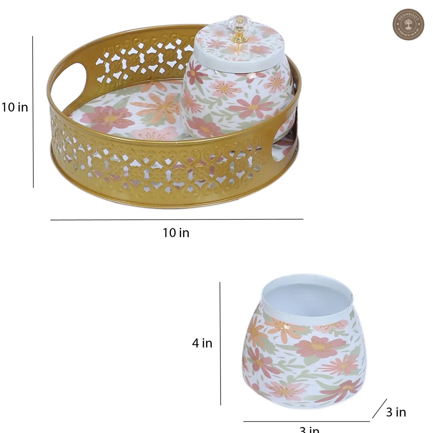 Multicolor FLowers Round Basket With Jar Set of 3