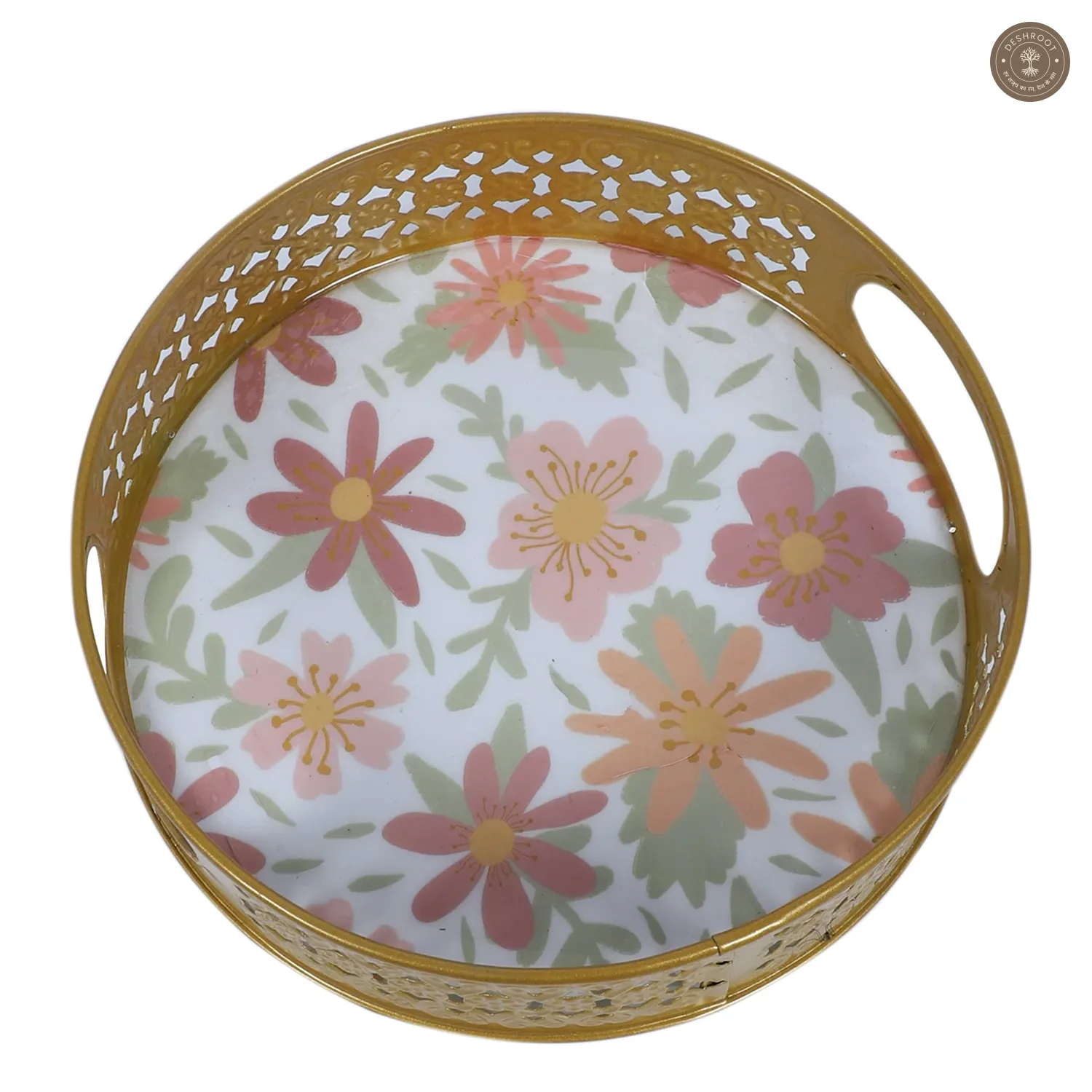 Multicolor FLowers Round Basket With Jar Set of 3