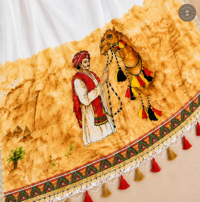 Hand-Painted Rajasthani Folk Art Saree