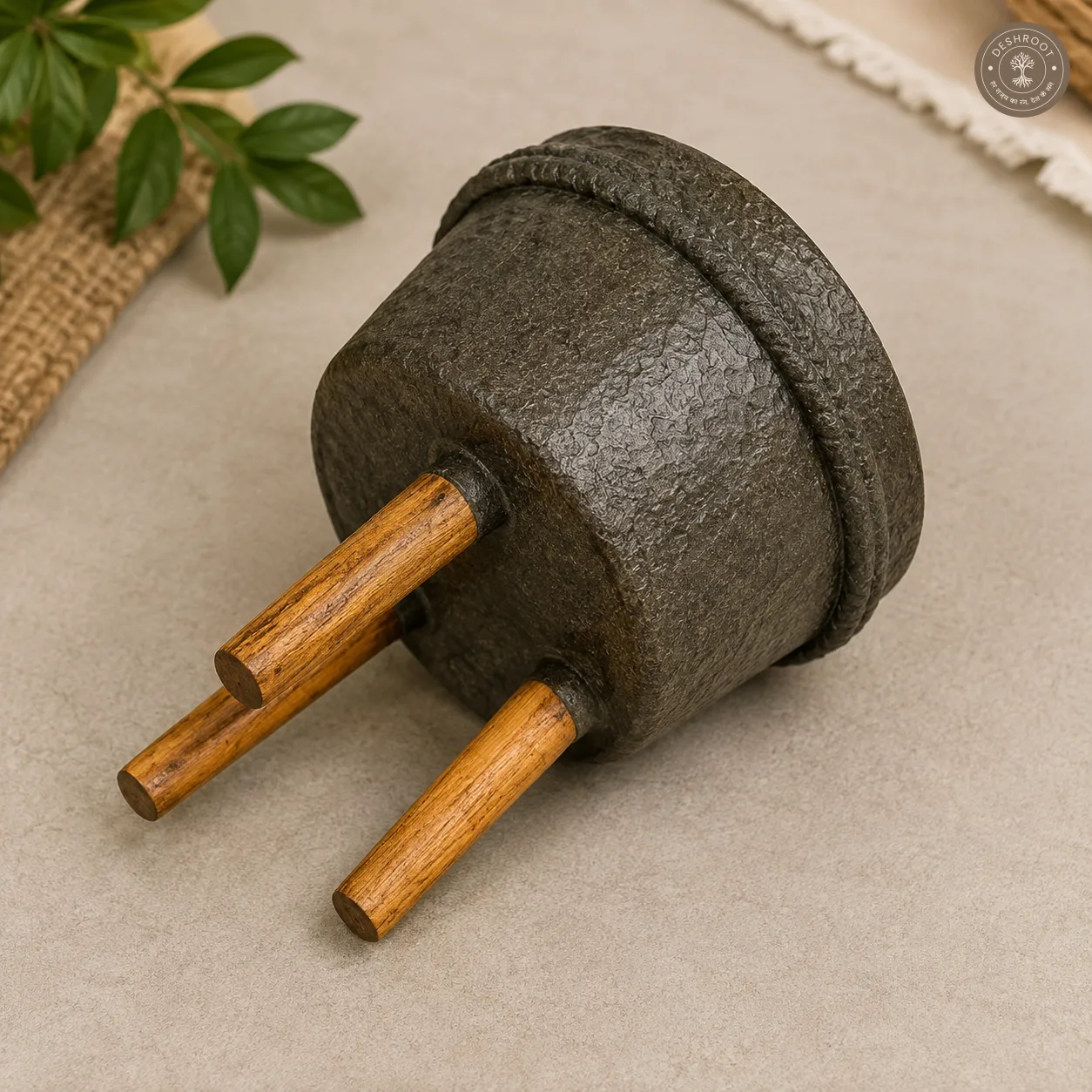 Handcrafted Paper Mache Planter Pot with Wooden Legs