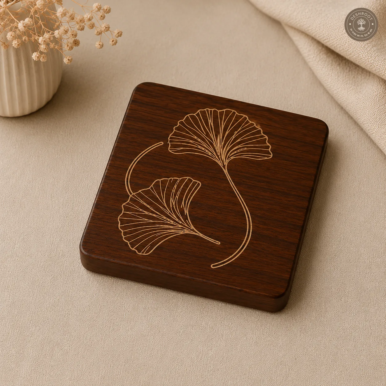 Ginkgo Elegance Wooden Coaster Set