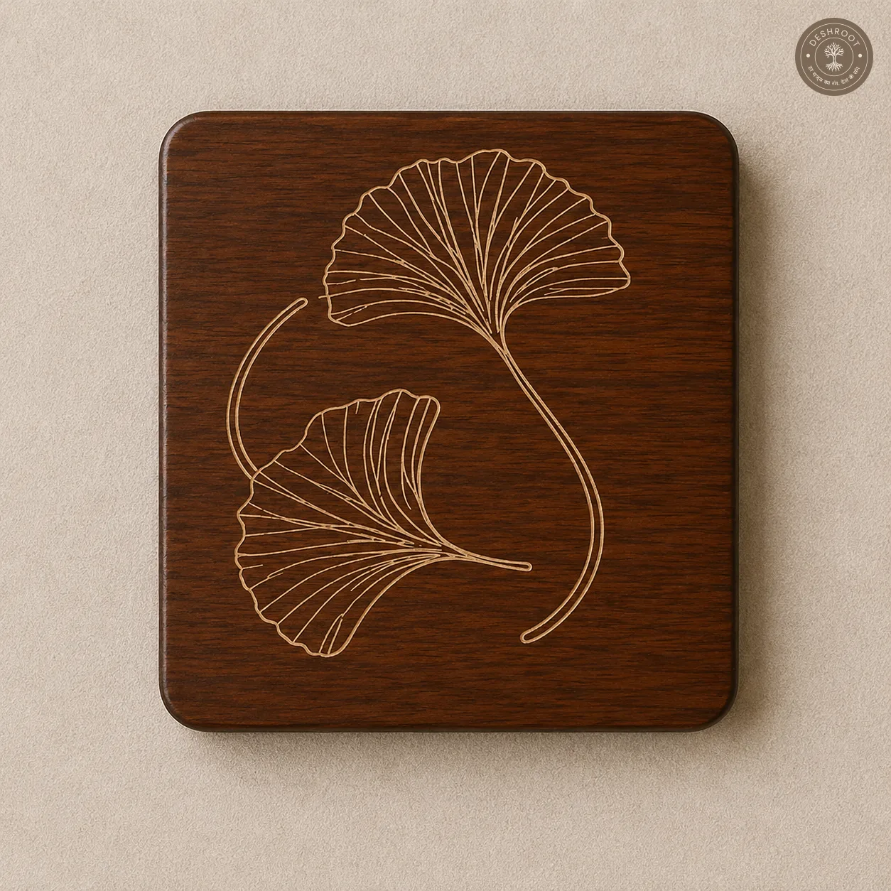 Ginkgo Elegance Wooden Coaster Set