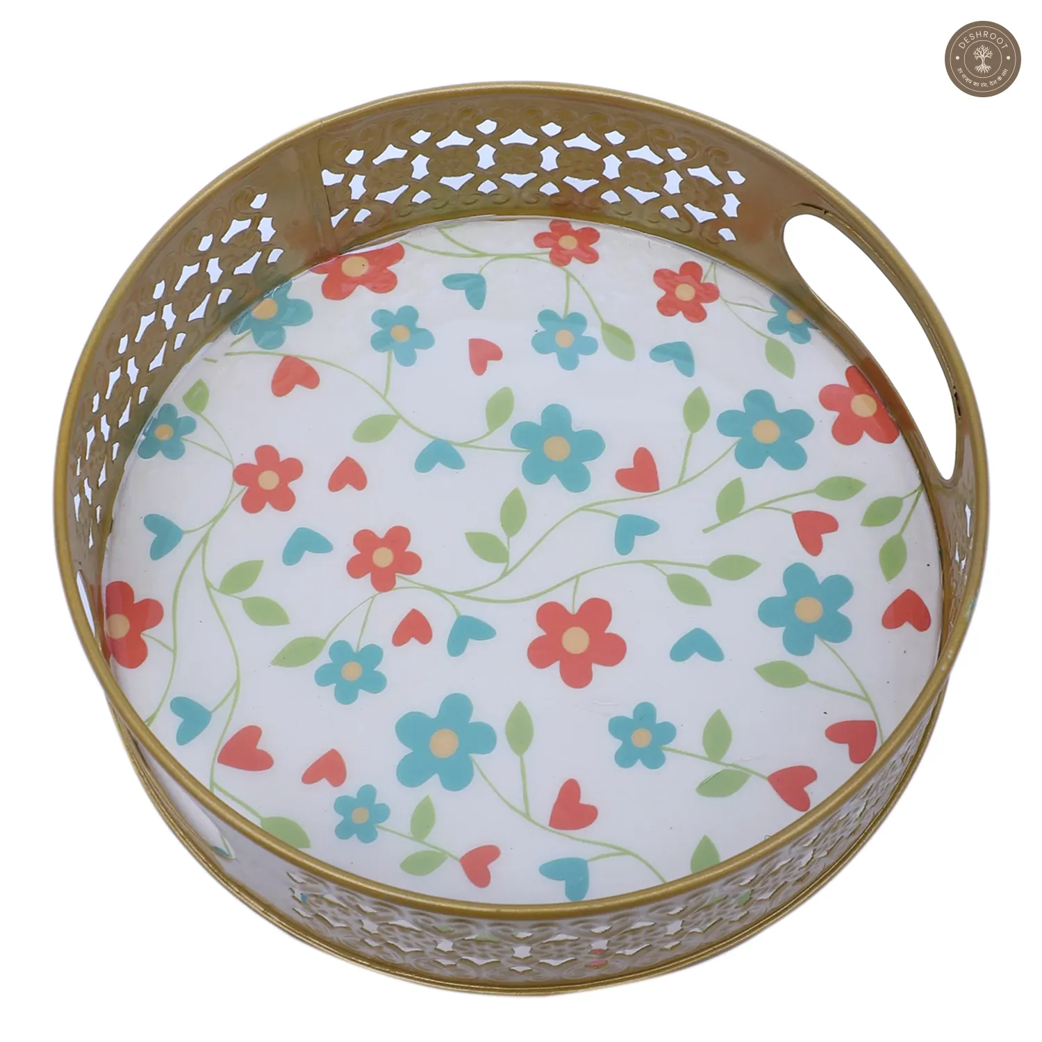 Pink & Green FLower Round Basket With Jar Set of 3