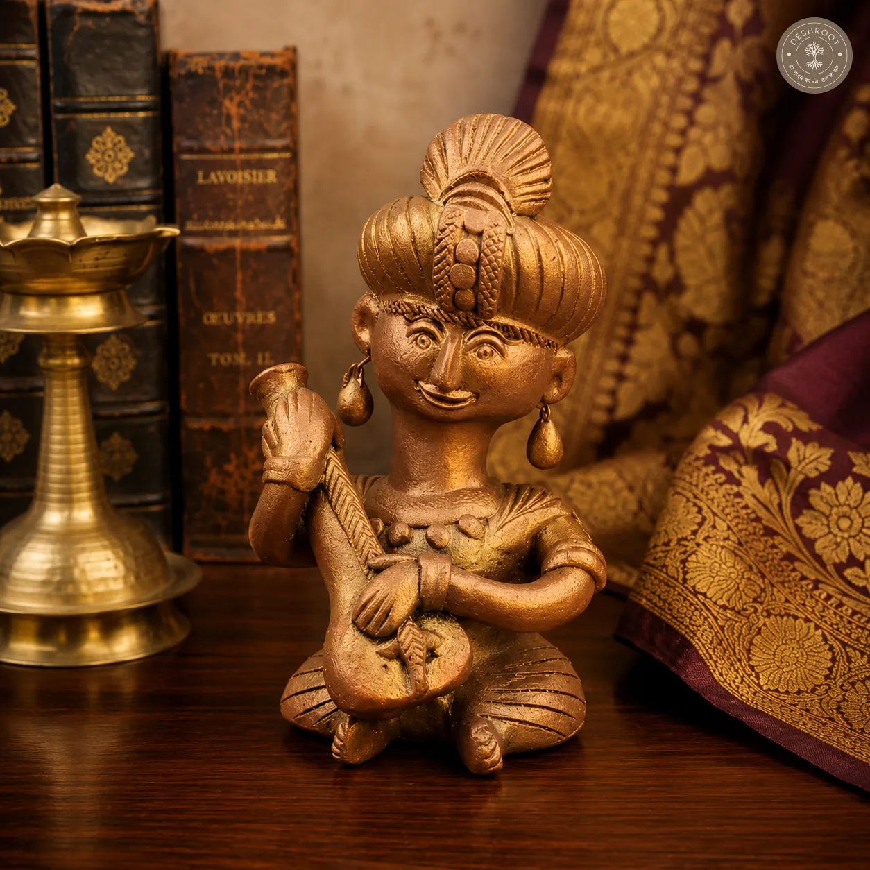 Handcrafted Terracotta Musician Figurine with Veena
