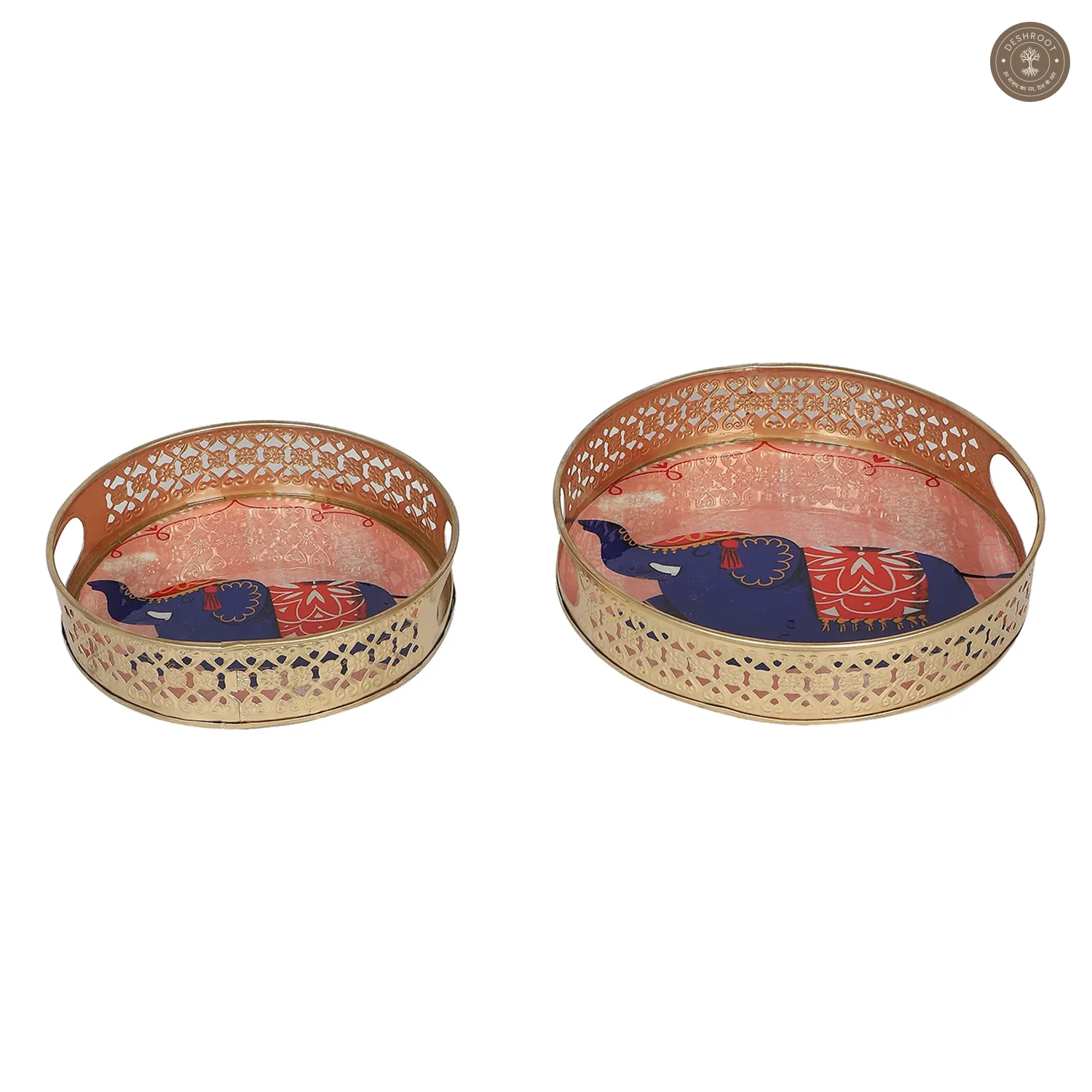 Pink Elephant Pichwai Tray Set of 2