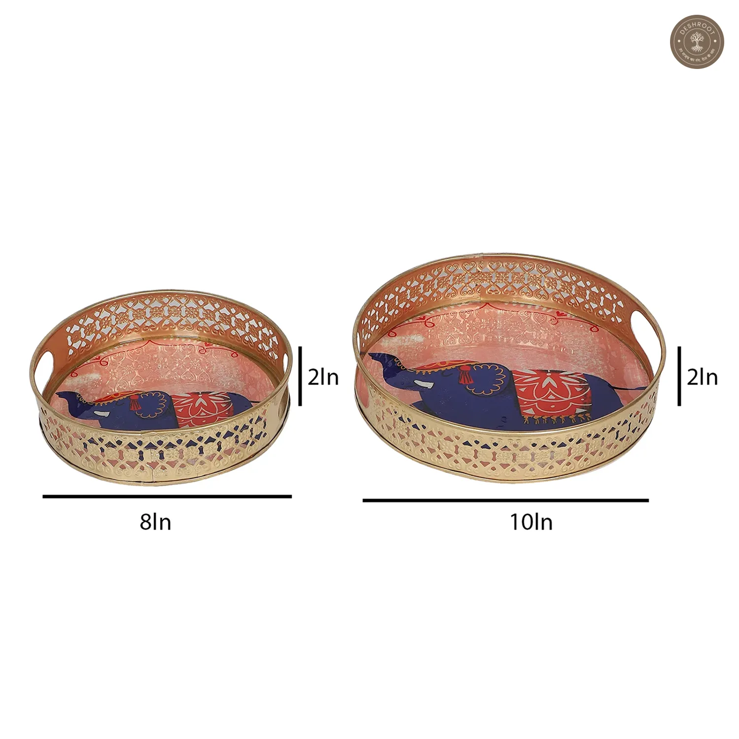 Pink Elephant Pichwai Tray Set of 2