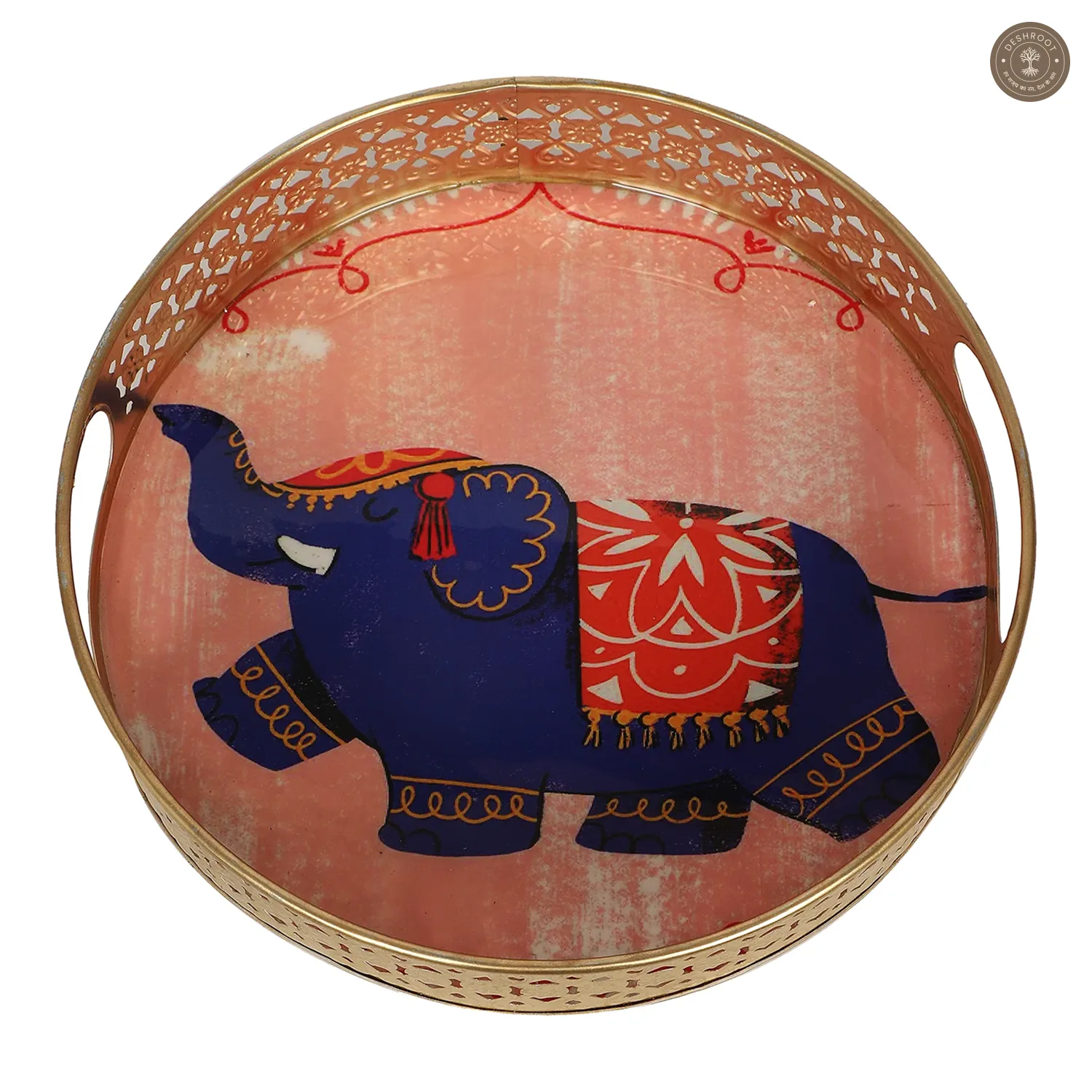 Pink Elephant Pichwai Tray Set of 2