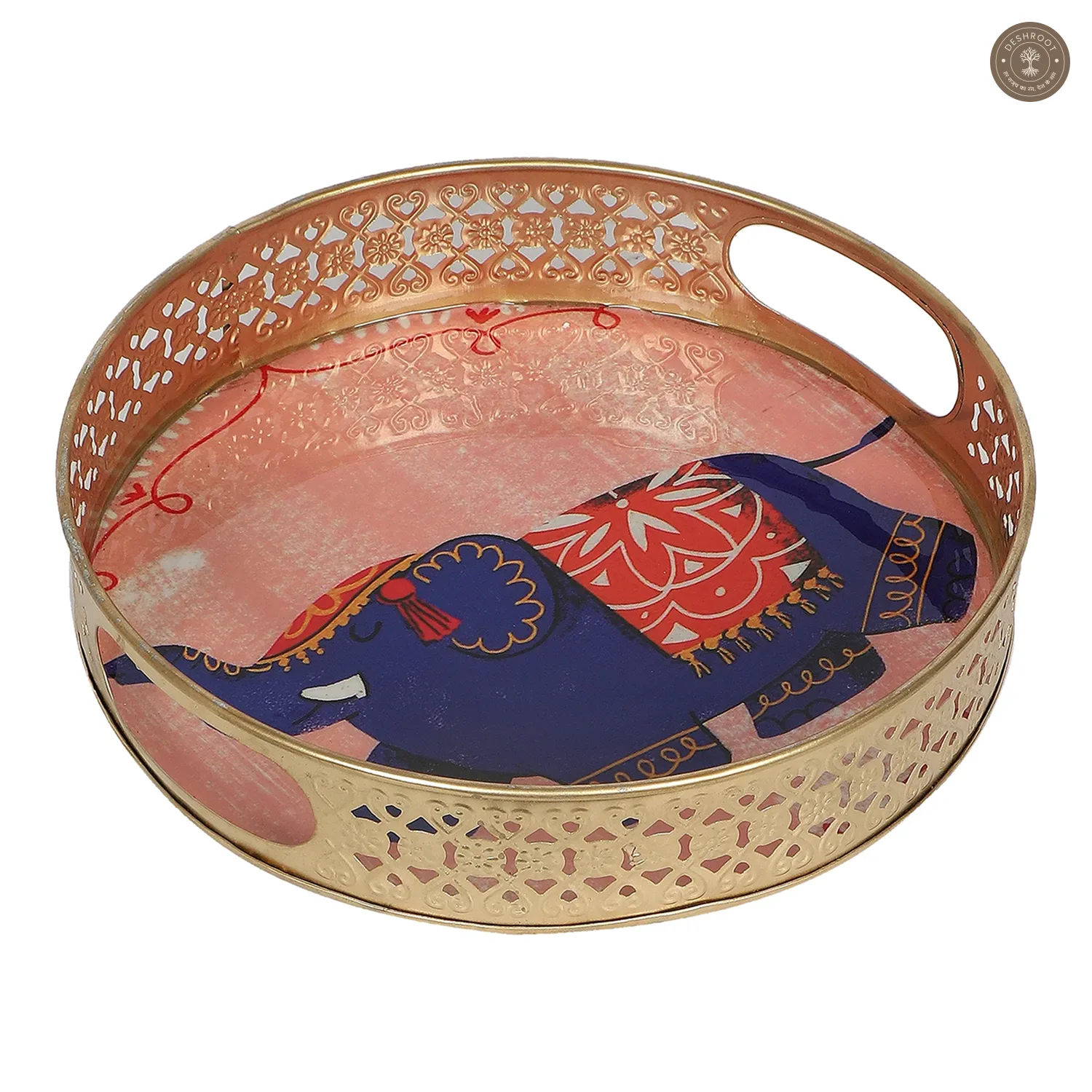 Pink Elephant Pichwai Tray Set of 2