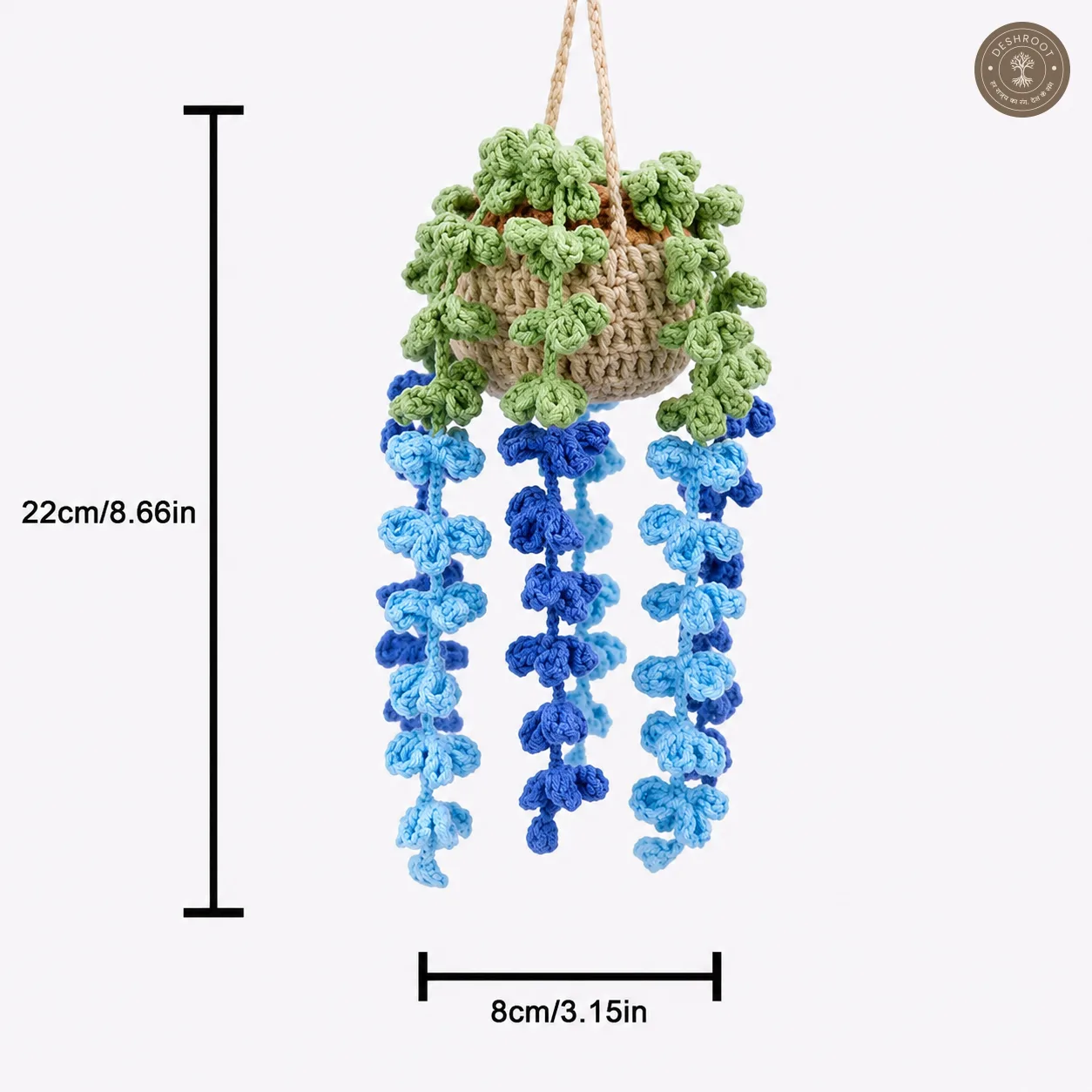 Handcrafted Crochet Hanging Planter with Blue Cascading Flowers