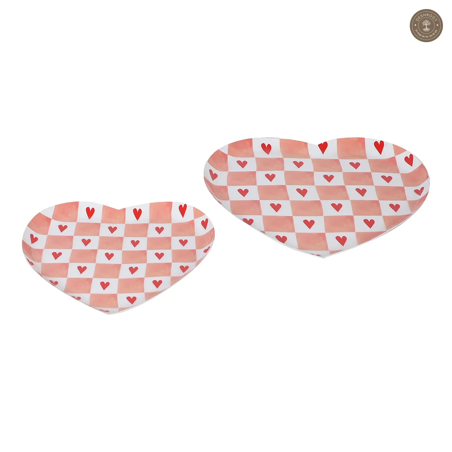 Pink Heart Shape Metal Platter Set of 2