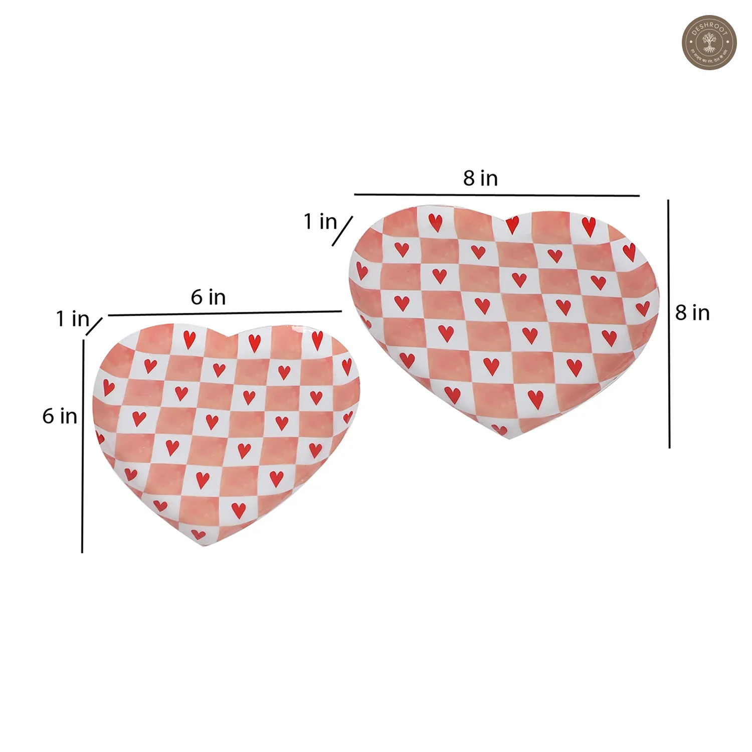 Pink Heart Shape Metal Platter Set of 2