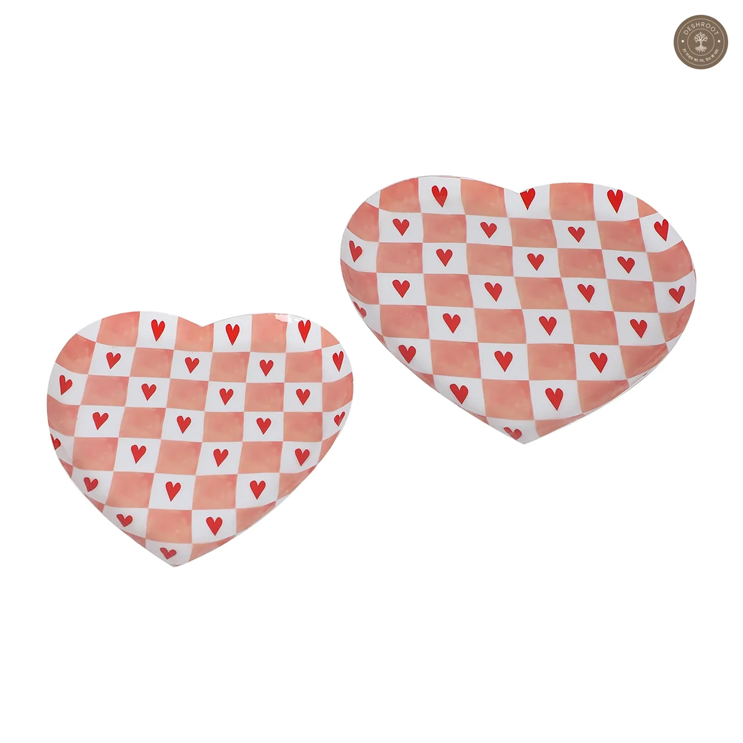 Pink Heart Shape Metal Platter Set of 2