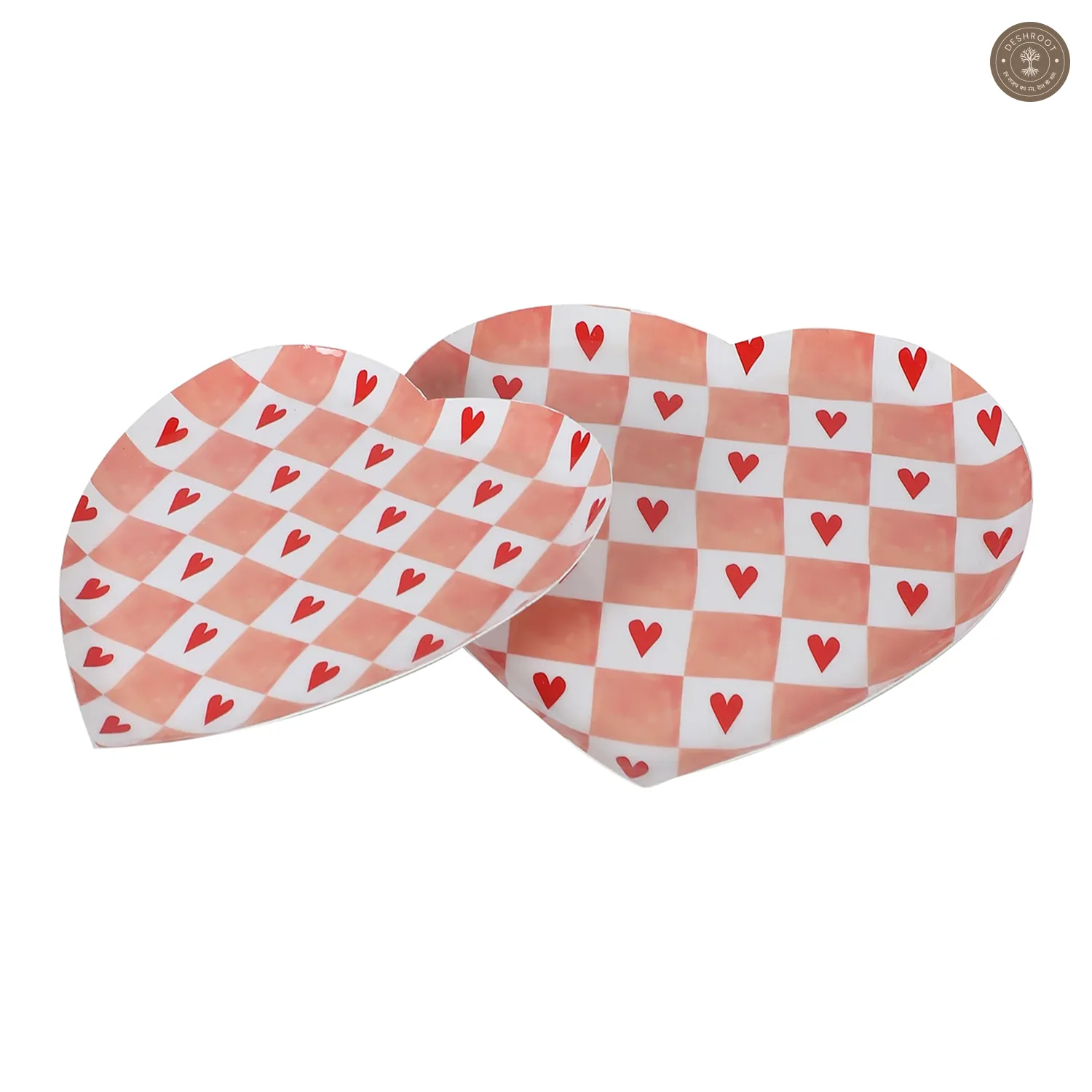 Pink Heart Shape Metal Platter Set of 2