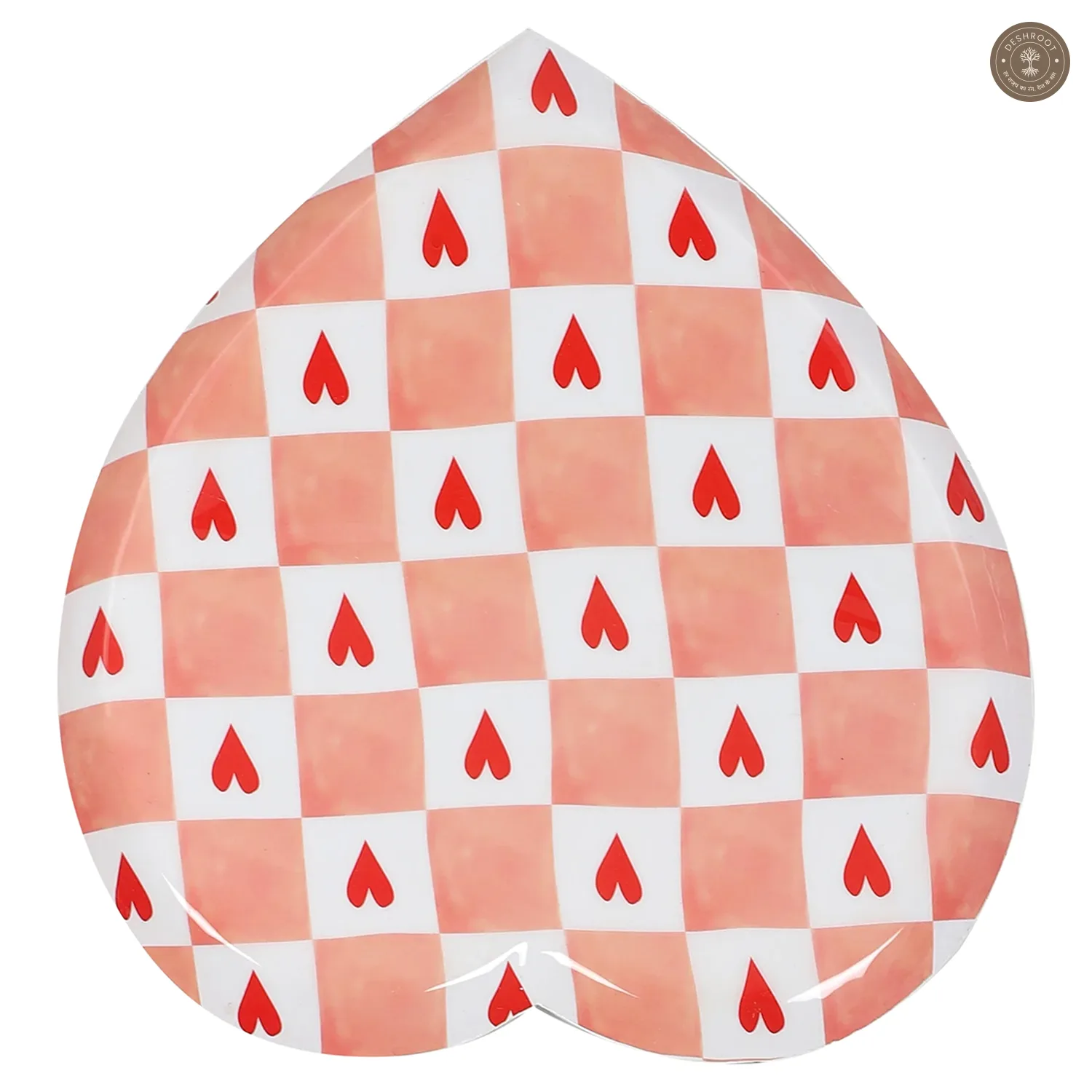 Pink Heart Shape Metal Platter Set of 2