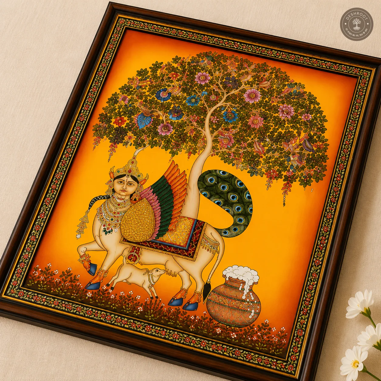 Kamdhenu Cow Under Kalpavriksha Painting