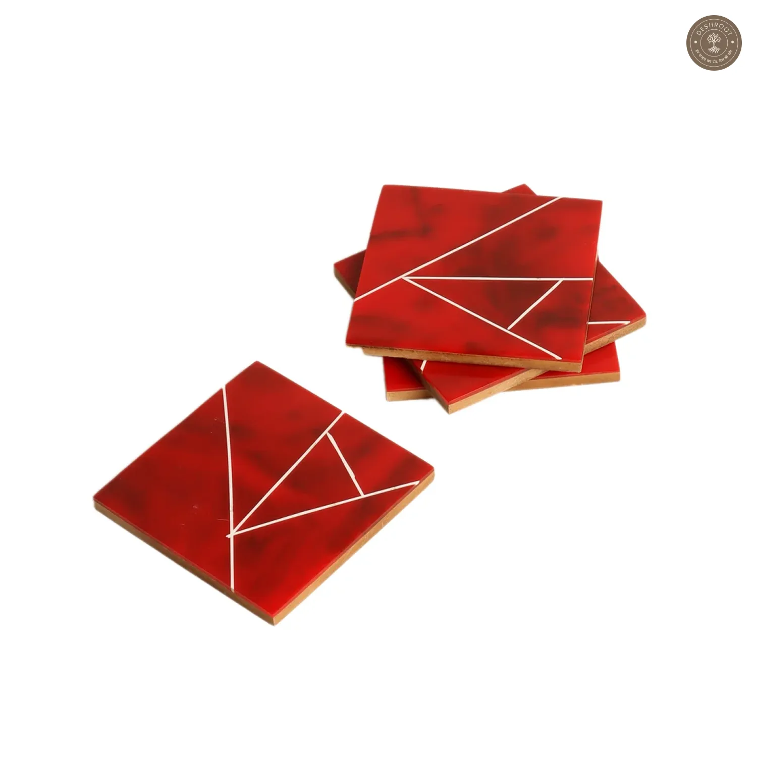 Red & White Resin Coaster Set of 4