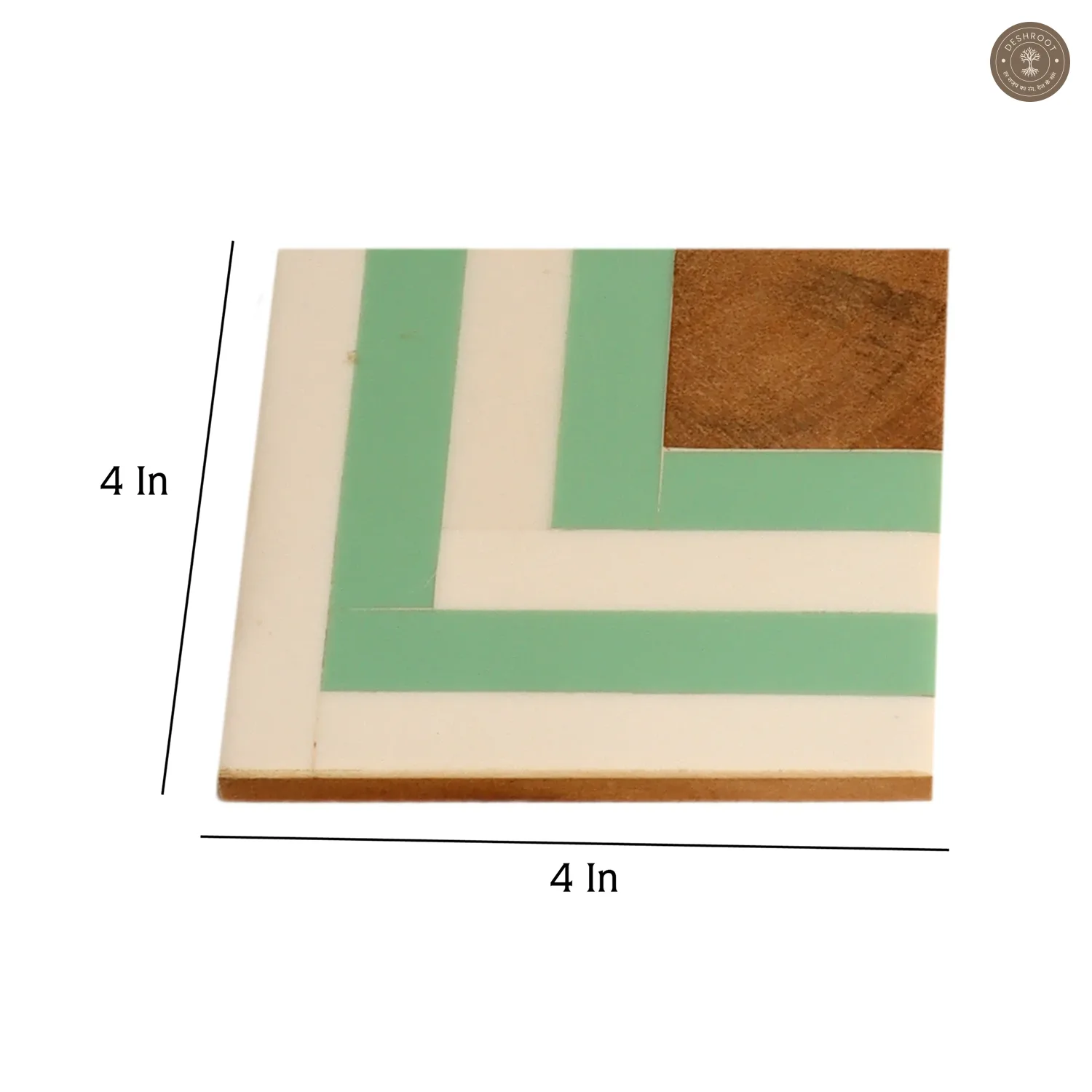 Resin Green & White Stripes Coaster Set of 4