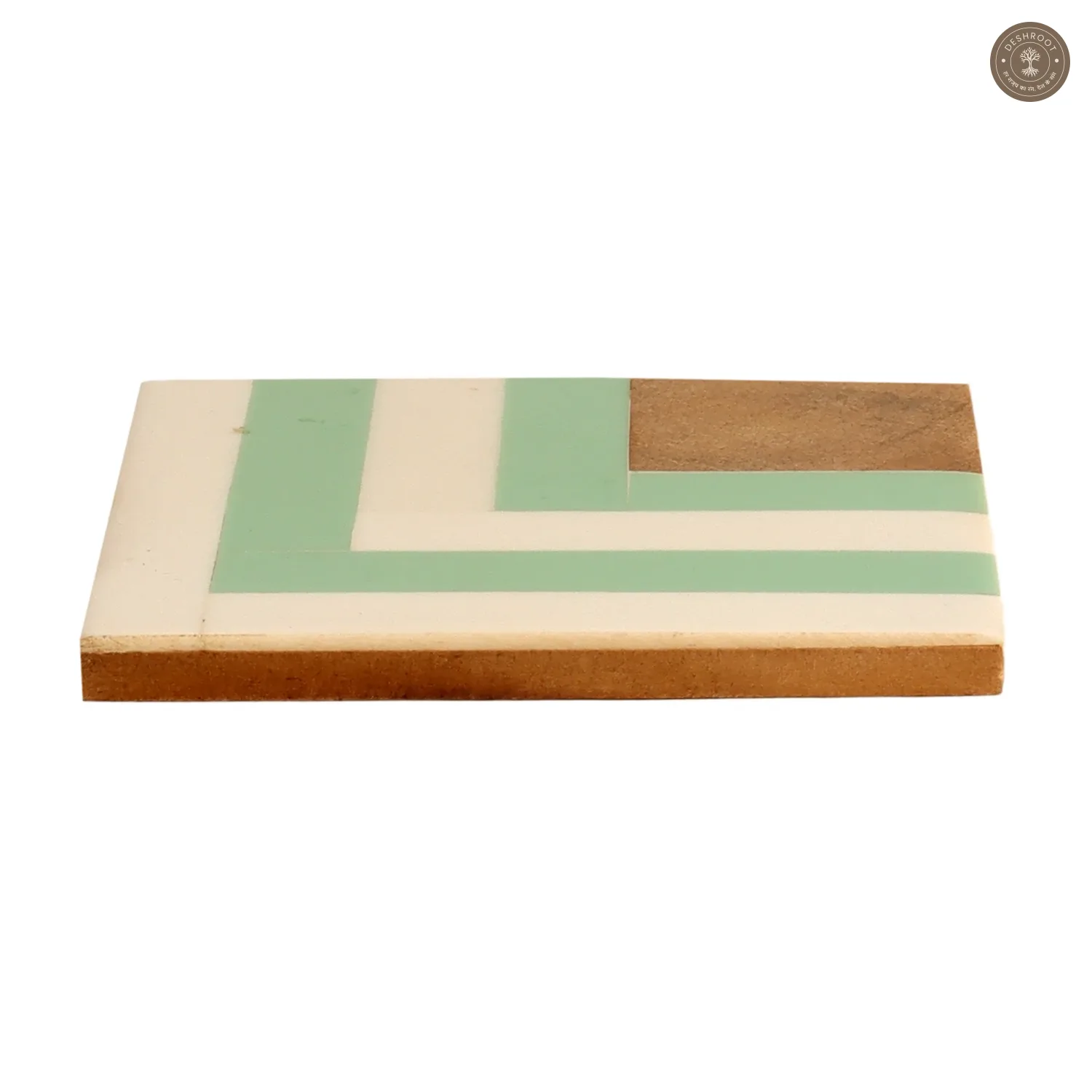 Resin Green & White Stripes Coaster Set of 4