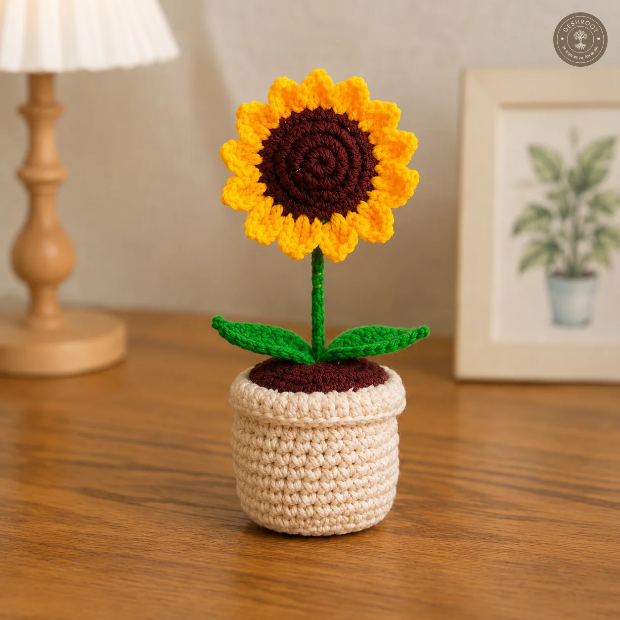 Handcrafted Crochet Sunflower Mini Pot – Single Flower