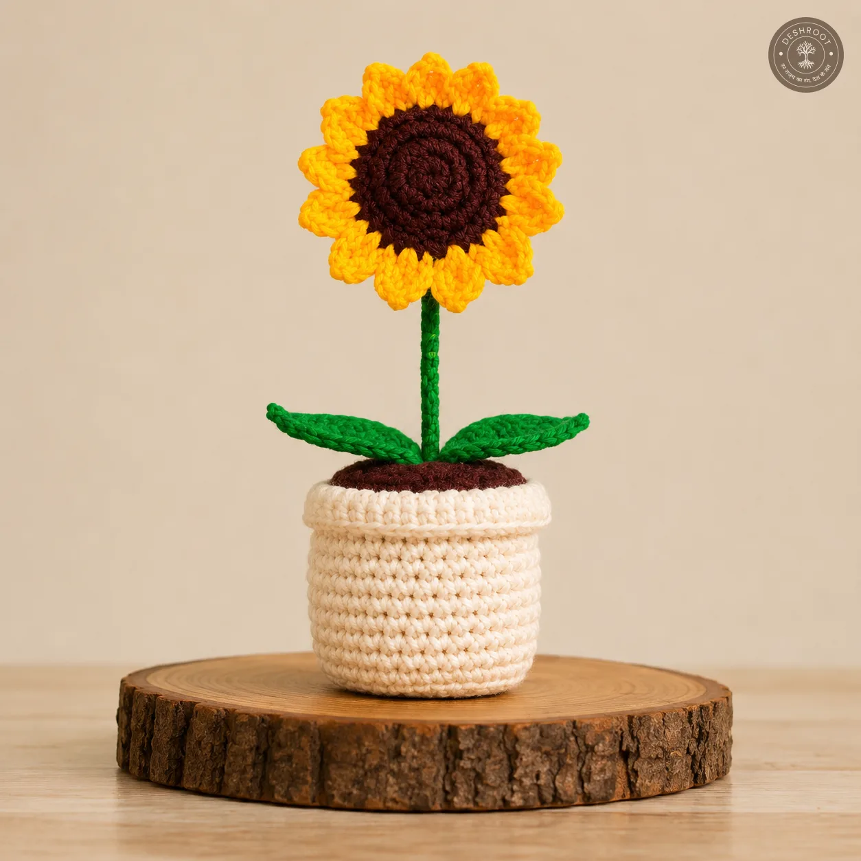 Handcrafted Crochet Sunflower Mini Pot – Single Flower