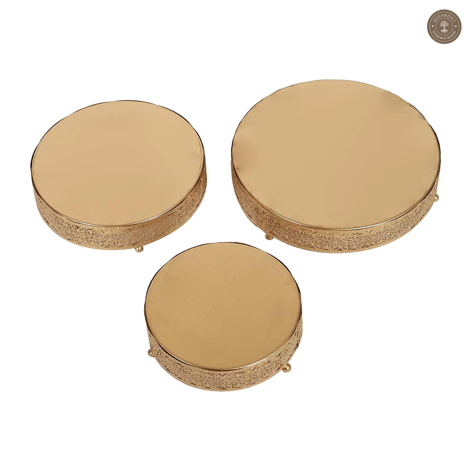 Round Etching Flower Buffet Riser Set of 3