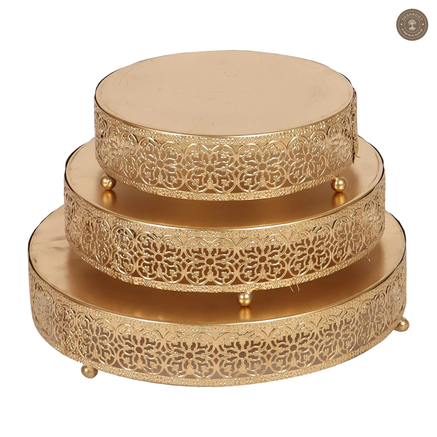 Round Etching Flower Buffet Riser Set of 3