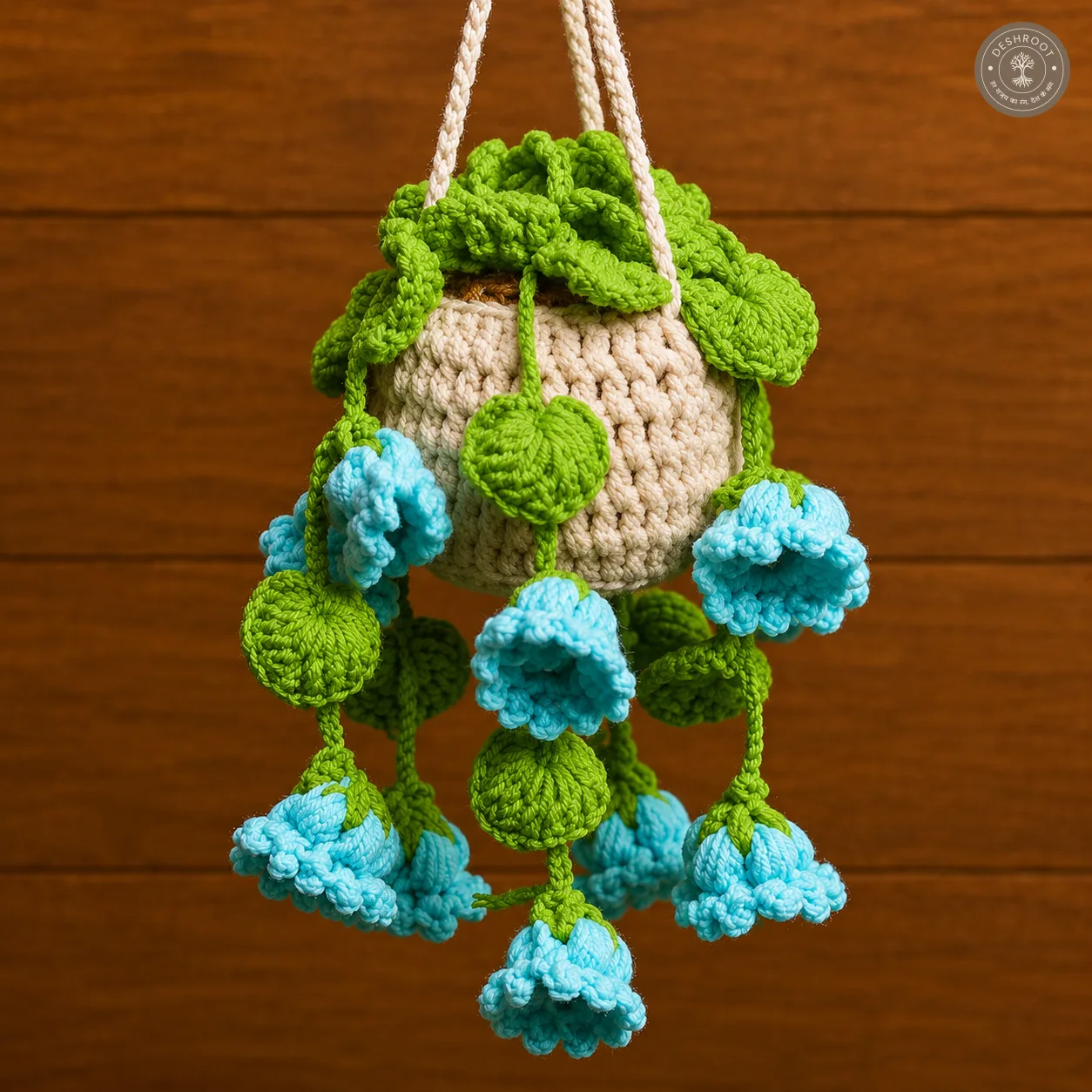 Handcrafted Crochet Hanging Flower Basket – Blue Blossom Design