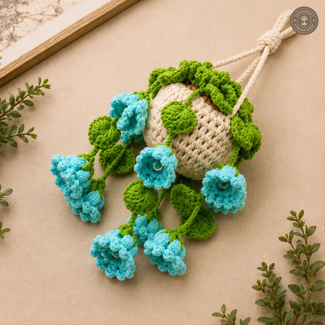 Handcrafted Crochet Hanging Flower Basket – Blue Blossom Design