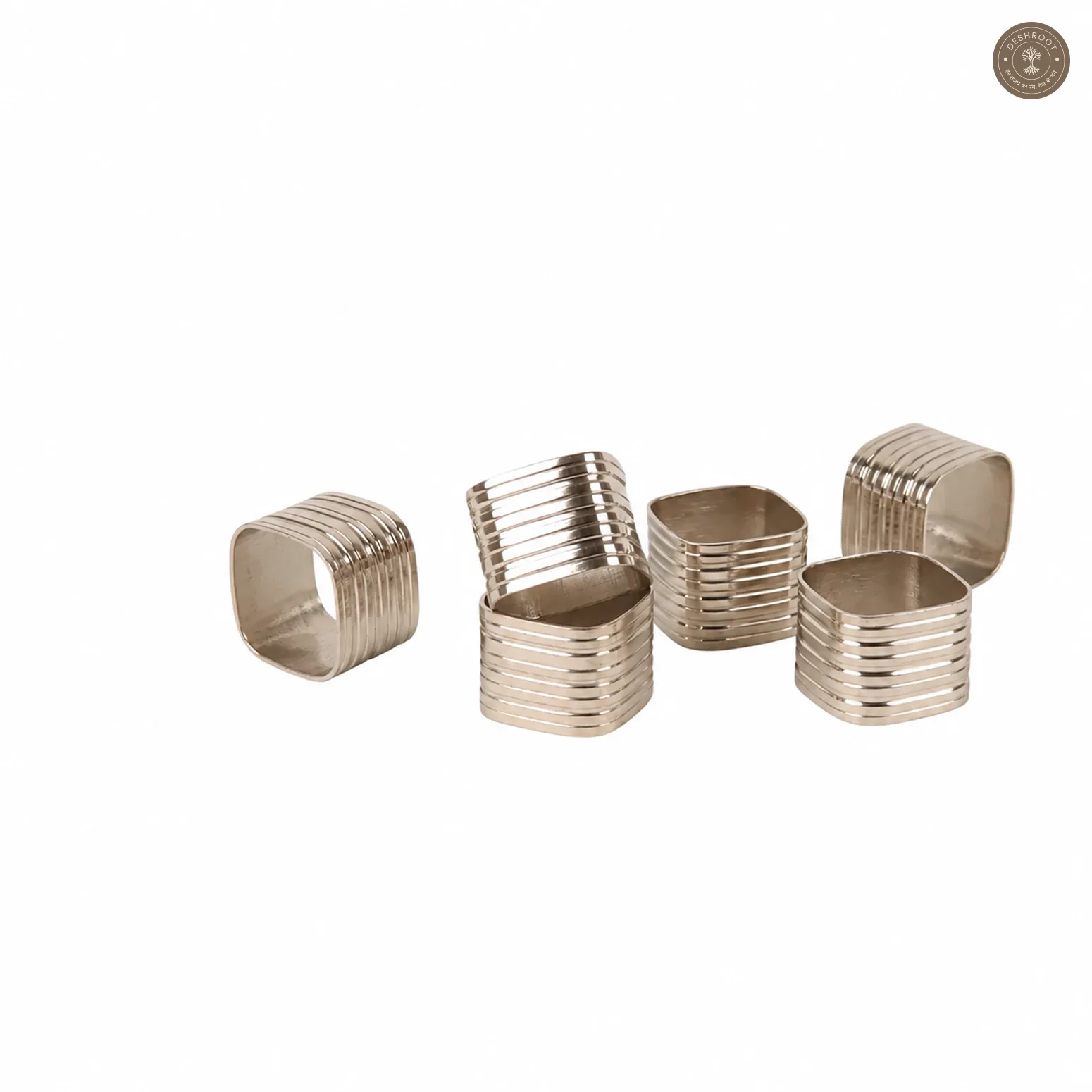 Silver Square Napking RIng Set of 6