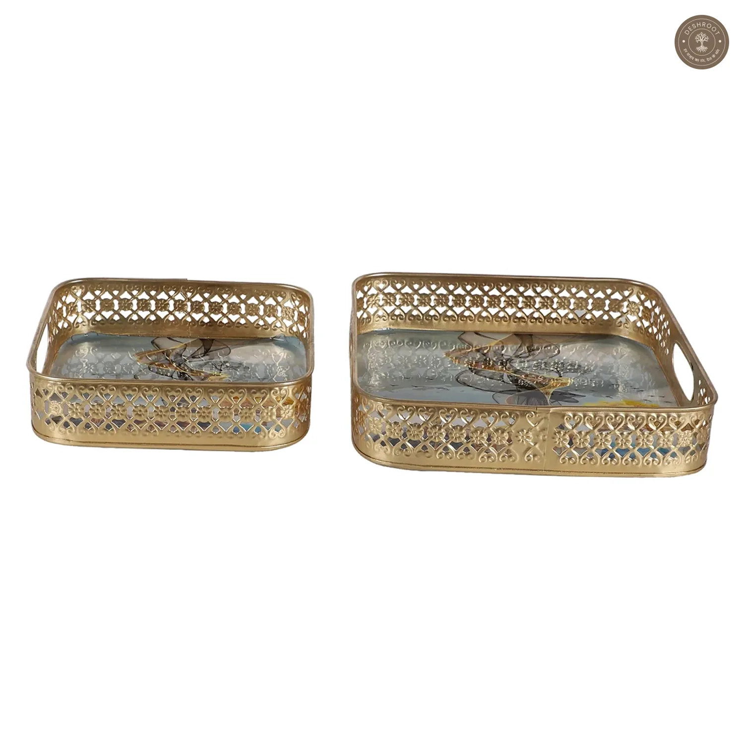Square Gold Deer Tray Set of 2